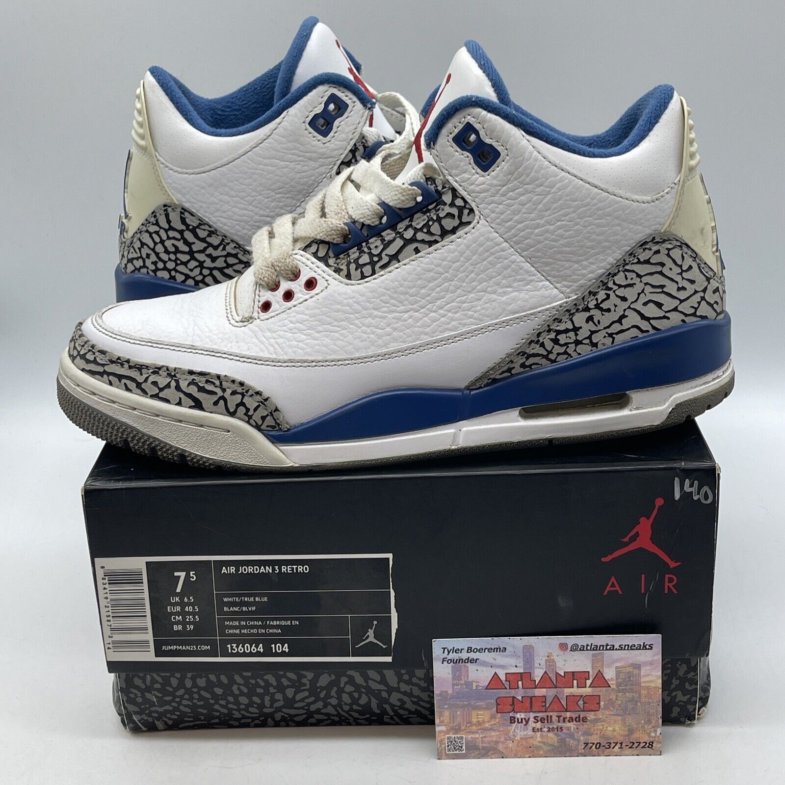 Size 7.5 - Air Jordan 3 Retro 2011 True Blue White Leather Suede (136064-104)