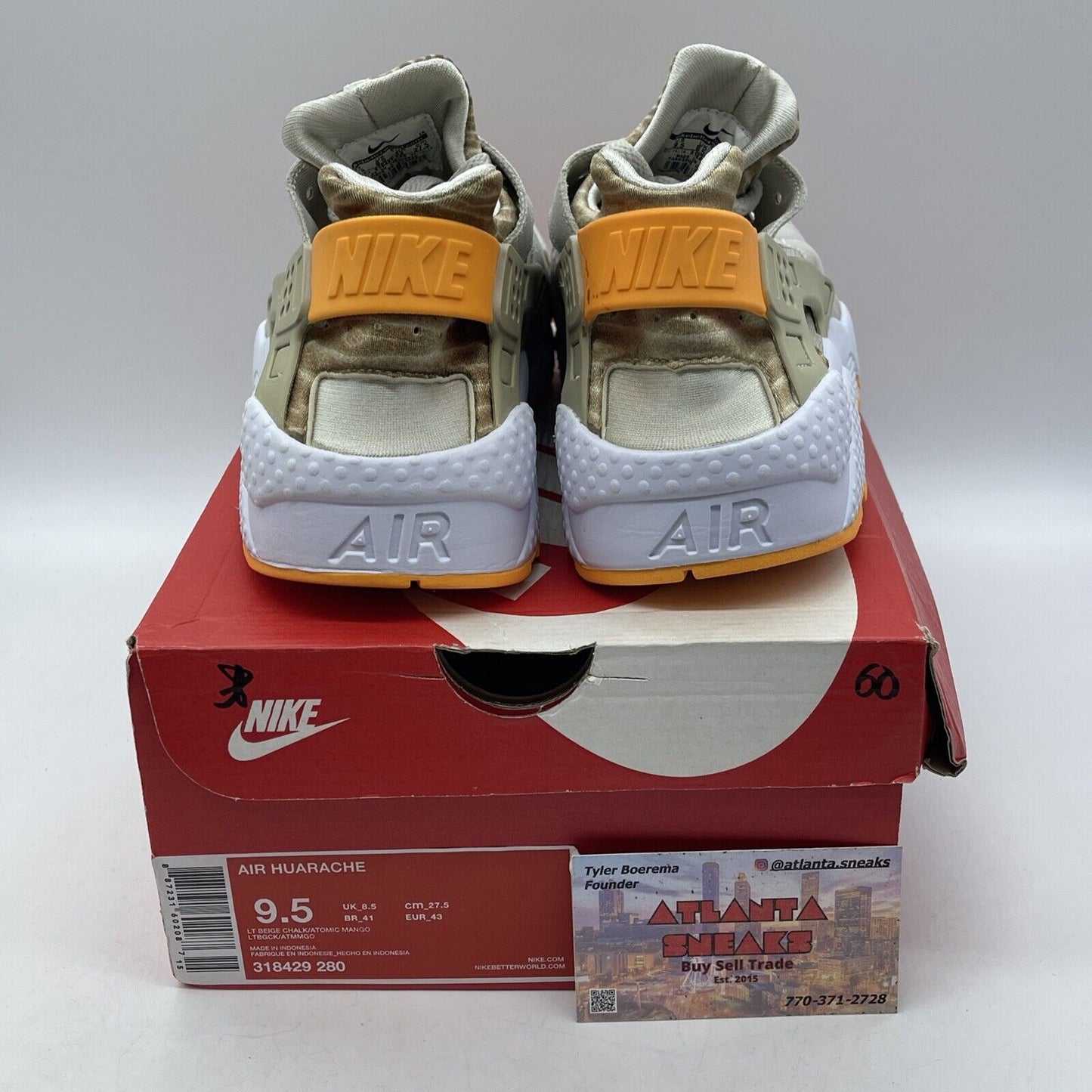 Size 9.5 - Nike Air Huarache Light Beige Chalk Brown Orange Suede (318429-280)