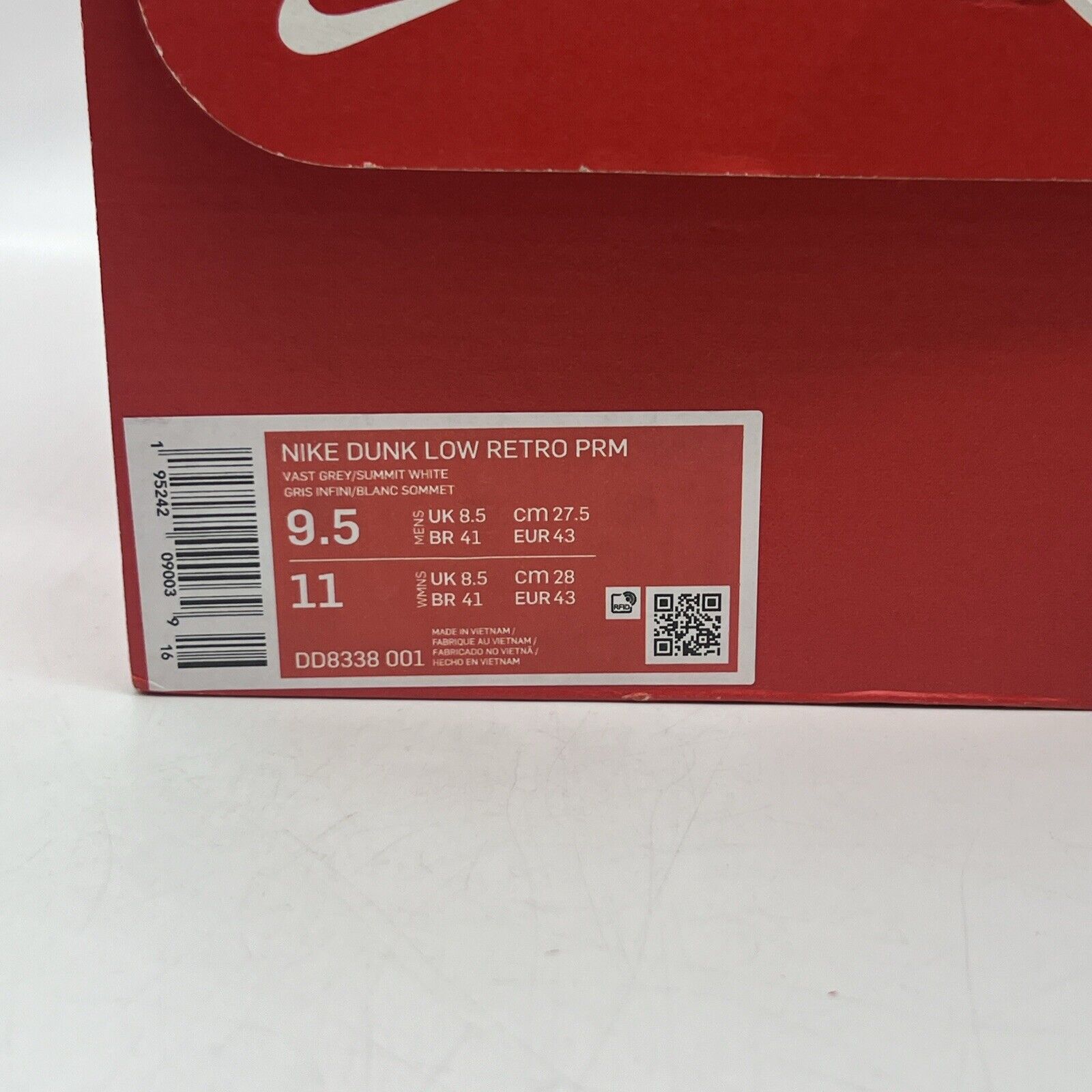 Size 9.5 - Nike Dunk Low Premium Vast Gray Brand New Og All