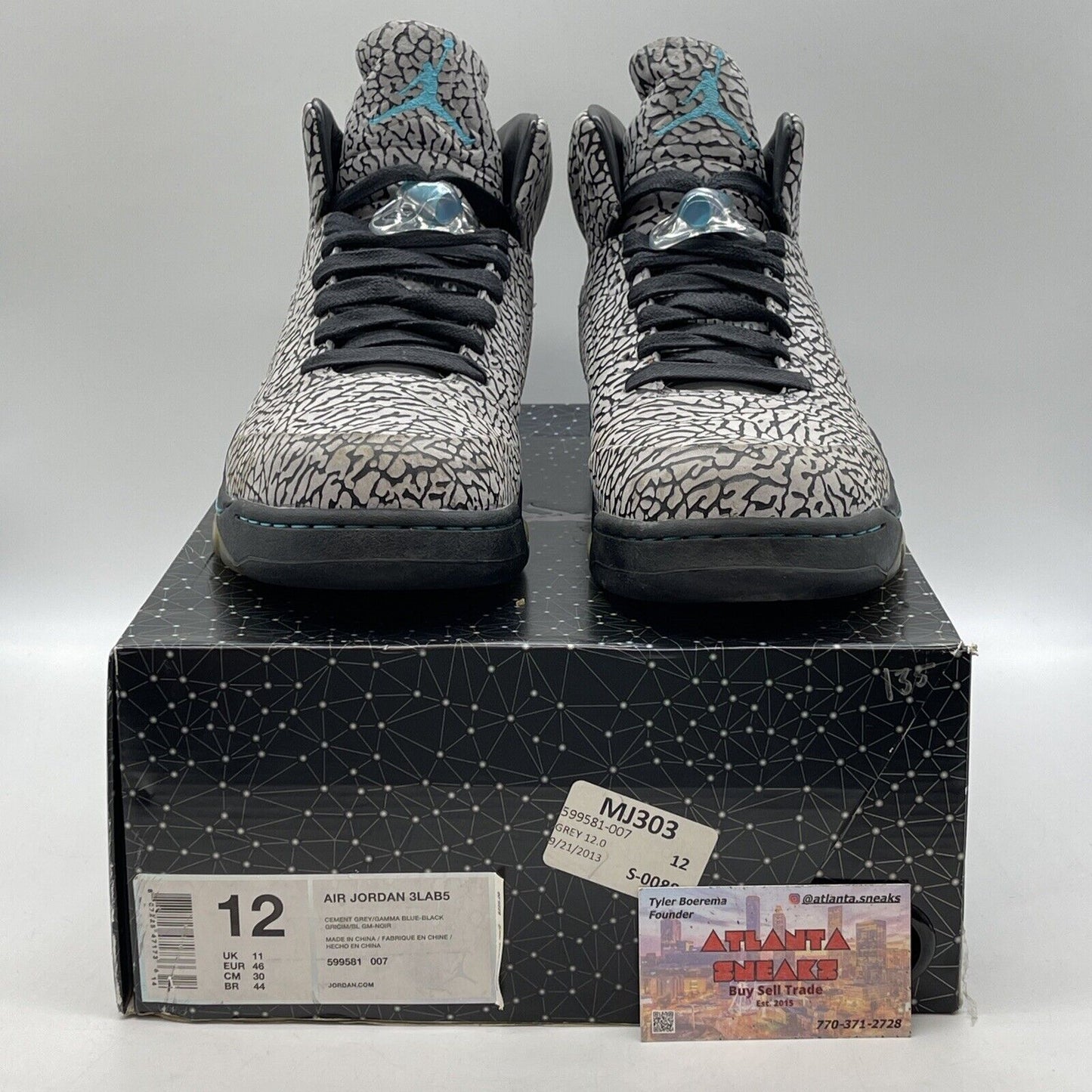 Size 12 - Air Jordan 5 Retro 3Lab5 Black Grey Suede Blue Leather (599581-007)