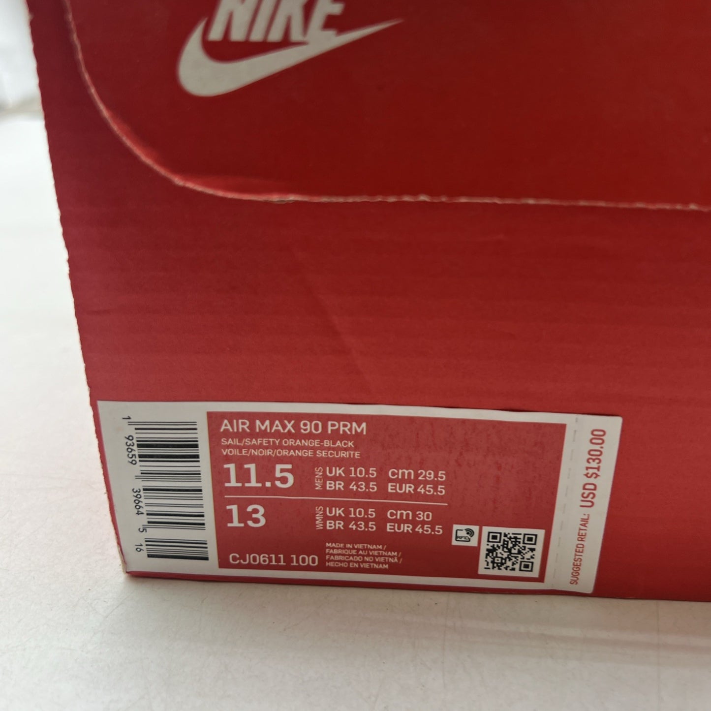 Size 11.5 - Nike Air Max 90 Home & Away - Safety Orange (CJ0611-100)