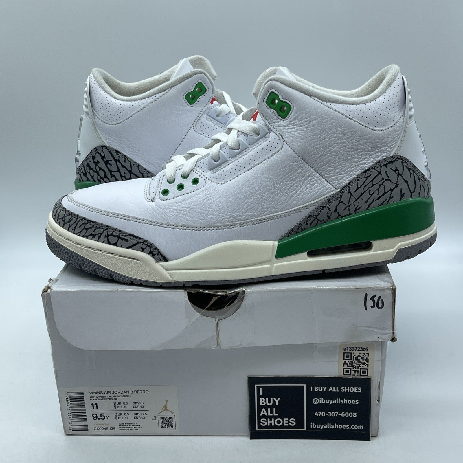 Size 11W - Jordan 3 Retro Lucky Green Grey White Suede Leather (CK9246-136)