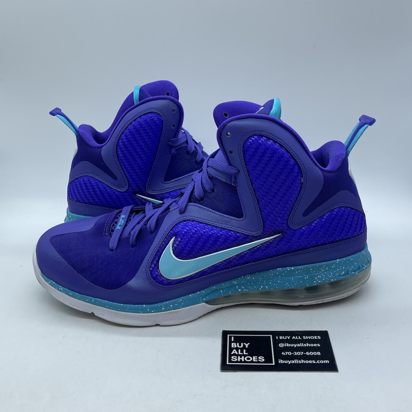 Size 13 - Nike LeBron 9 Summit Lake Hornets Purple Blue Leather (469764-500)