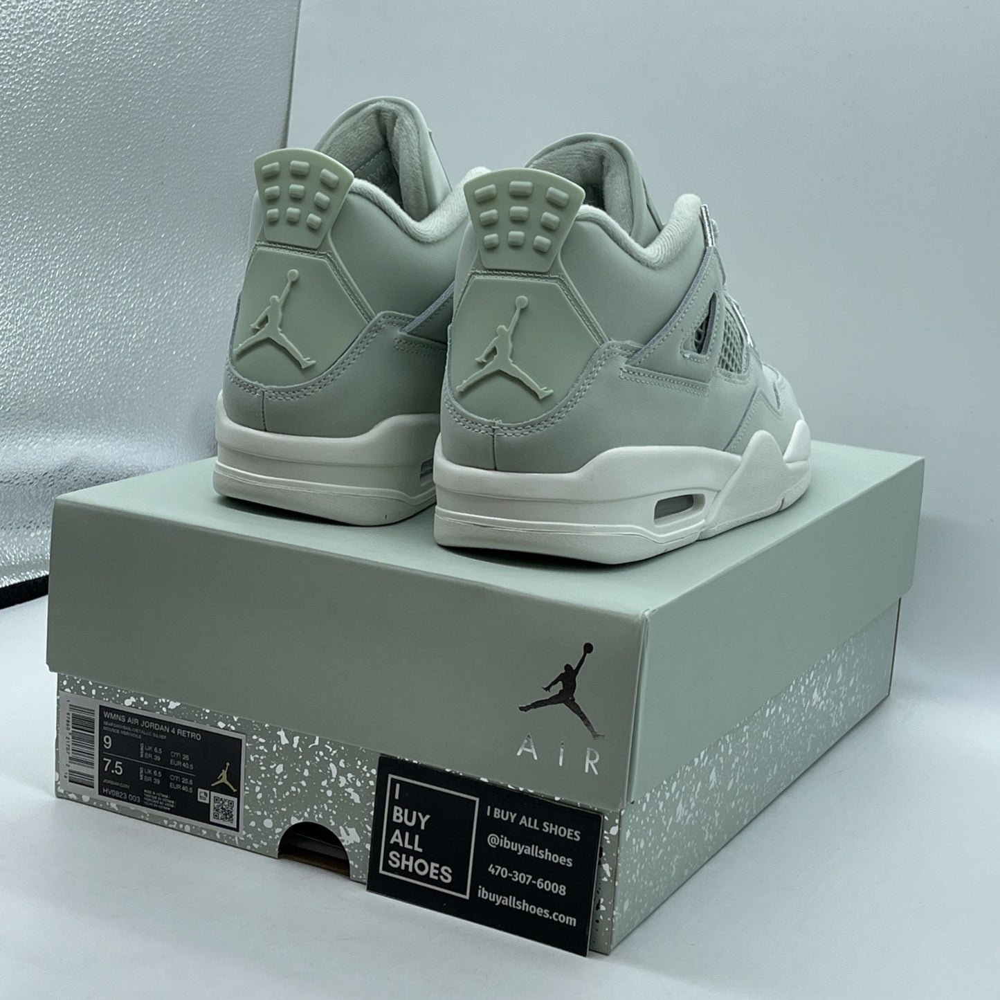 Size 9W - Air Jordan 4 Retro Abundance Seafoam Blue Silver Leather (HV0823-003)