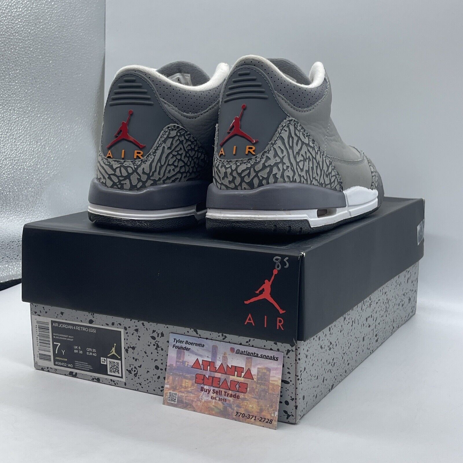 Size 7Y- Jordan 3 Retro Mid Cool Grey White Suede Leather (398614-012)