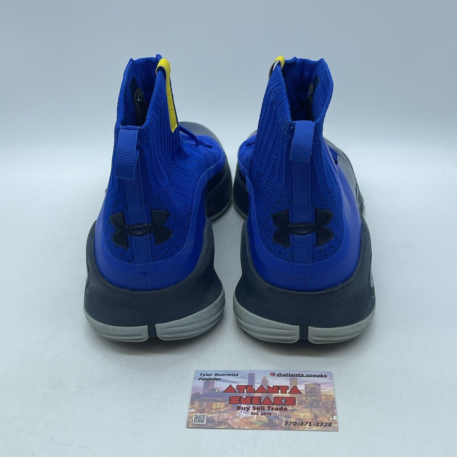 Size 13 - Under Armour Curry 4 More Fun Blue Black Yellow Suede (1298306-401)