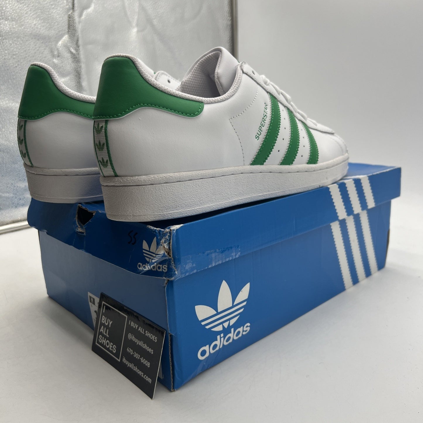 Size 10 - adidas Superstar White Green (IE9047)