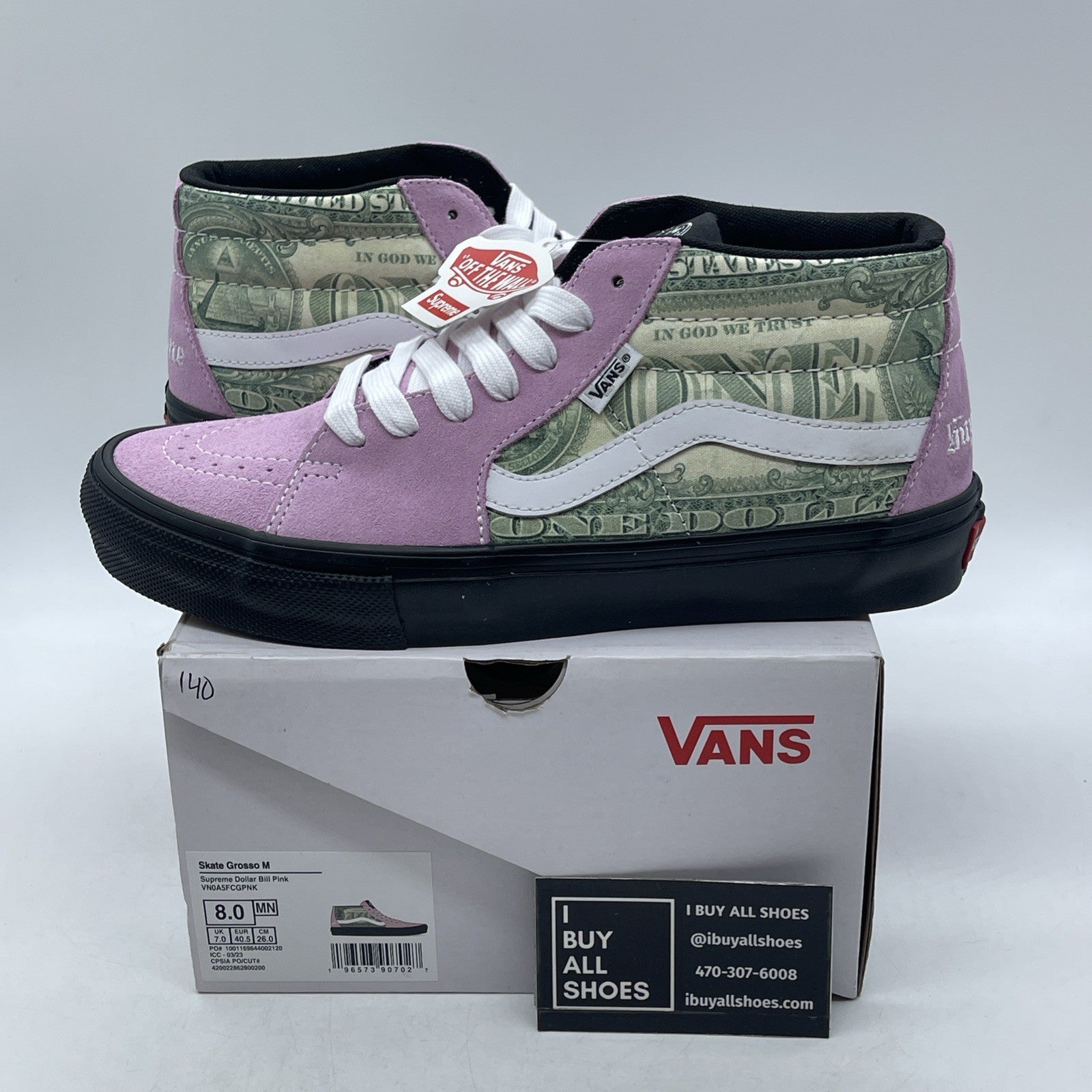 Size 8 - SUP-VANS-23SS-SGM-P Supreme × Vans Doller Skate Grosso Mid Pink