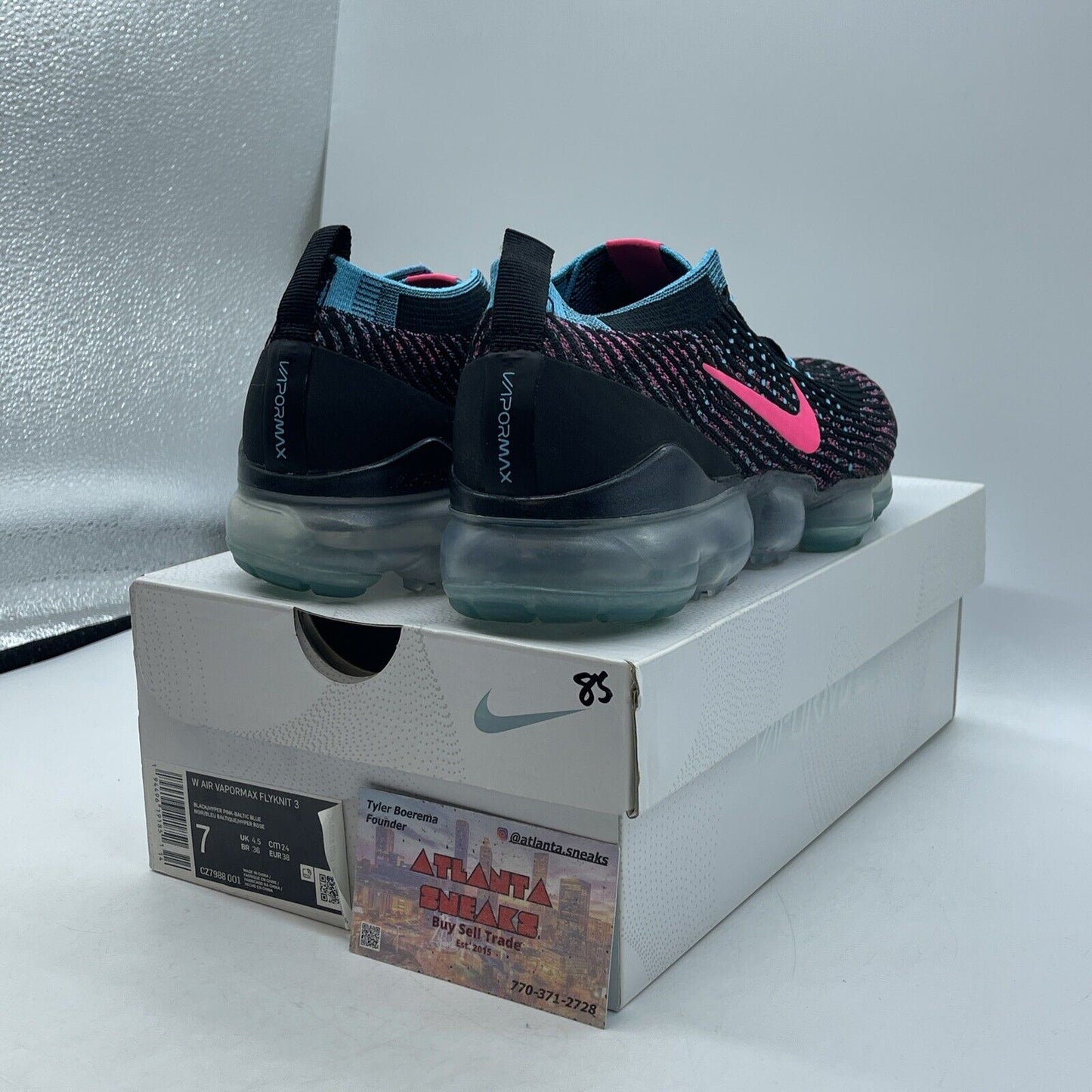 Size 7W - Nike Air VaporMax Flyknit 3 Black Hyper Pink Blue Black (CZ7988-001)