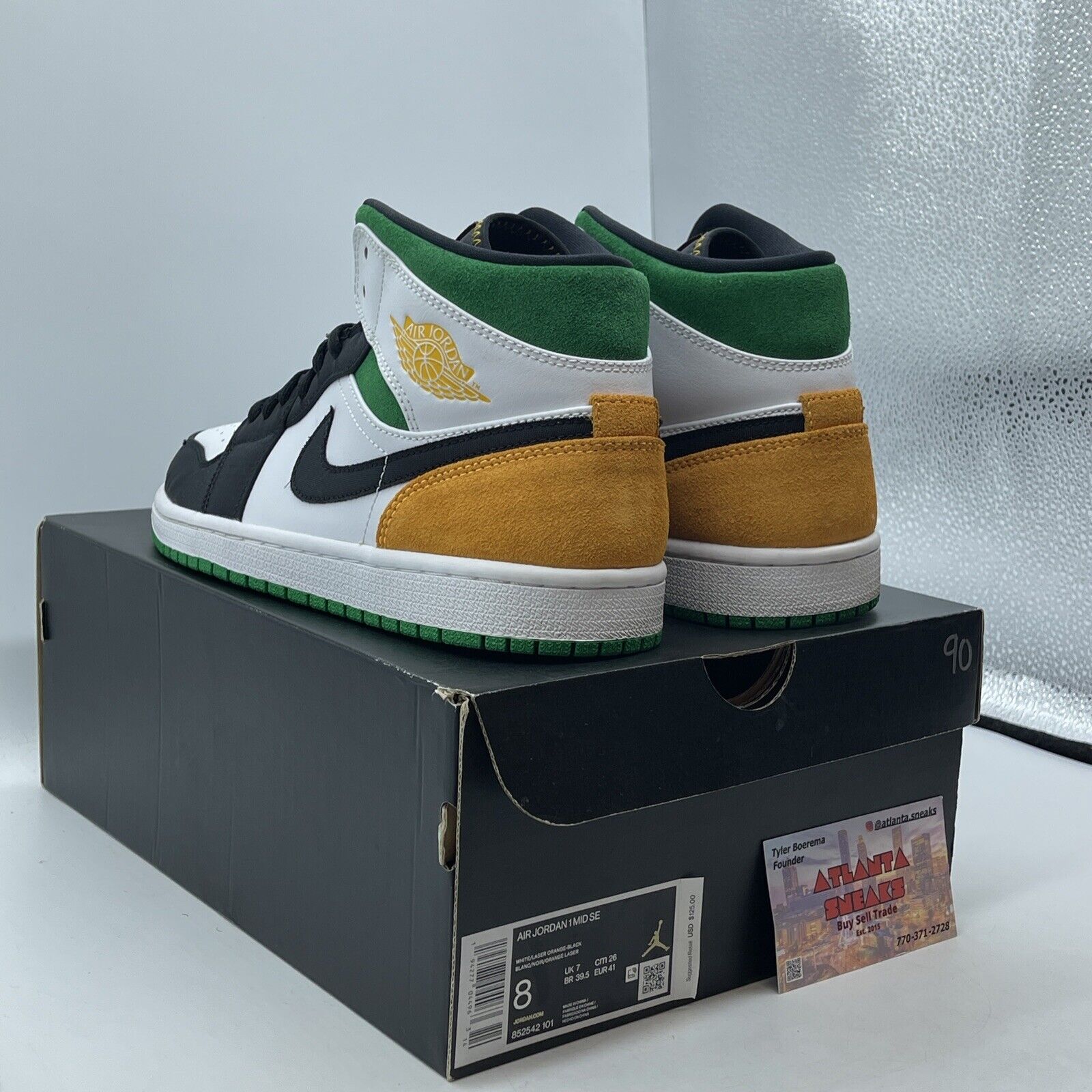 Size 8 - Air Jordan 1 SE Mid Oakland Yellow Green White Black (852542-101)