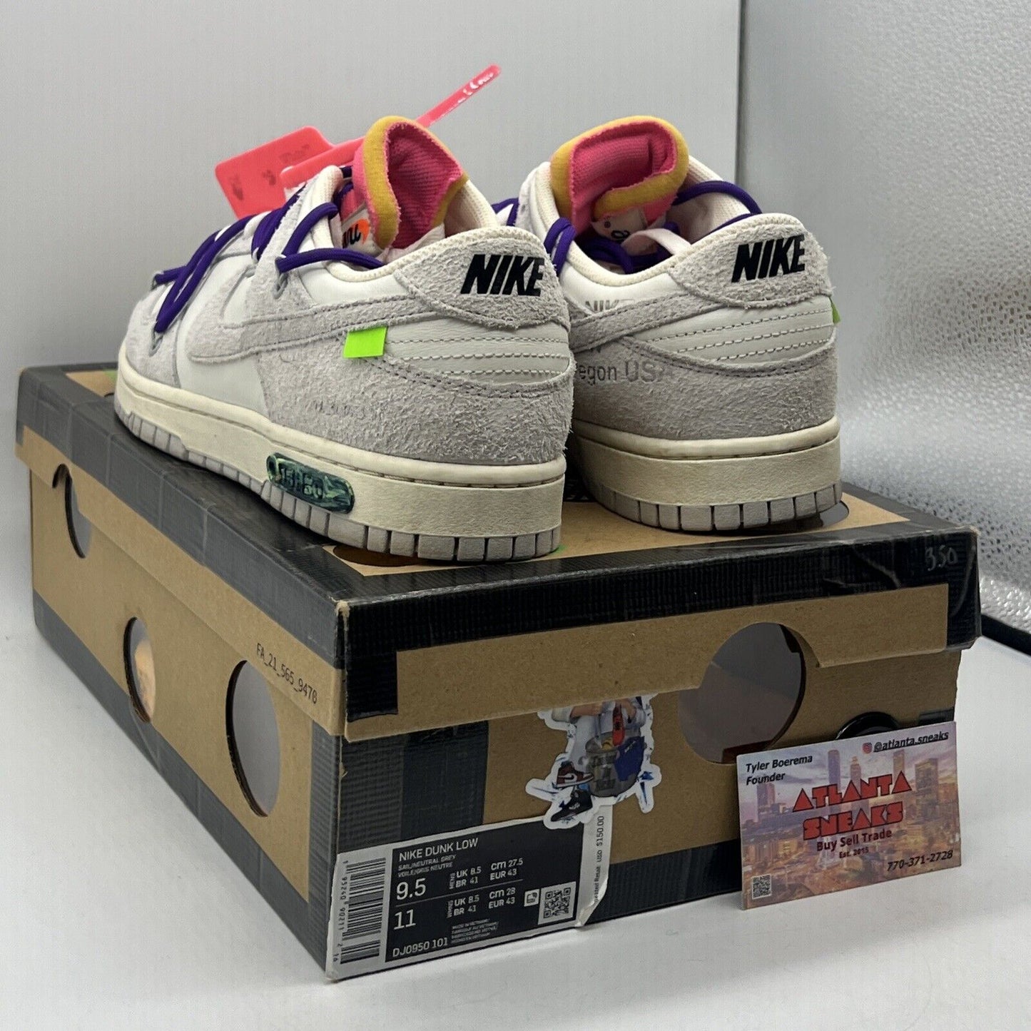 Size 9.5 - Nike Off-White x Dunk Low Lot 15 of 50 White Grey Leather Suede