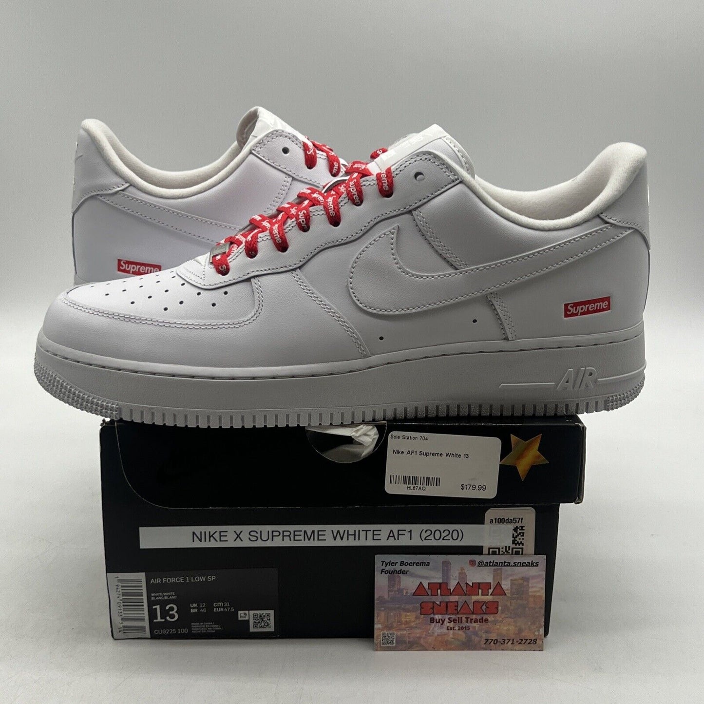 Size 13 - Nike Air Force 1 x Supreme Low Box Logo - White (CU9225-100)