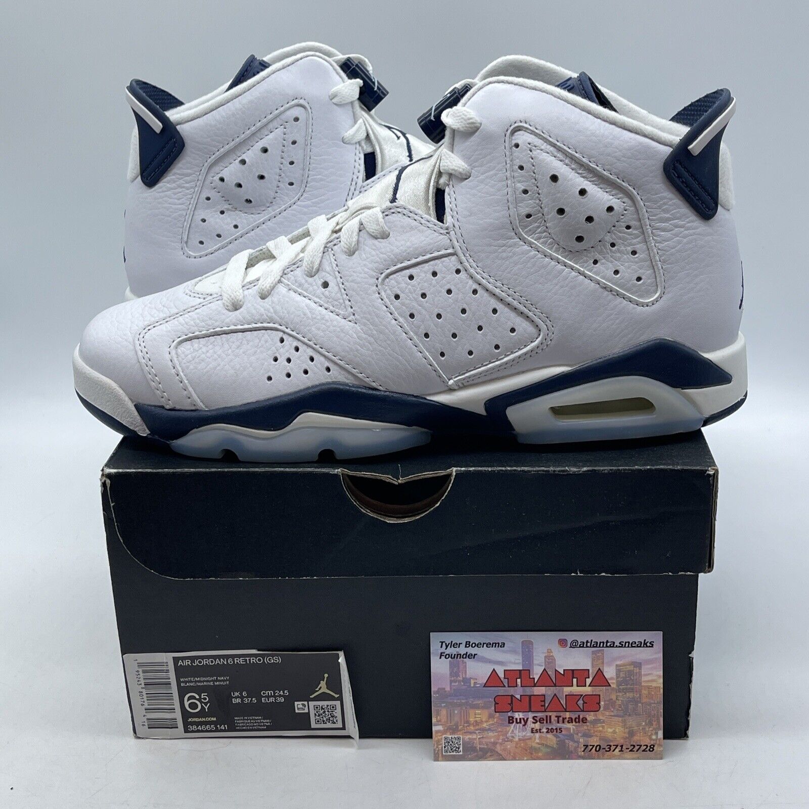 Size 6.5 - Jordan 6 Retro Midnight Navy White Leather (384665-141)