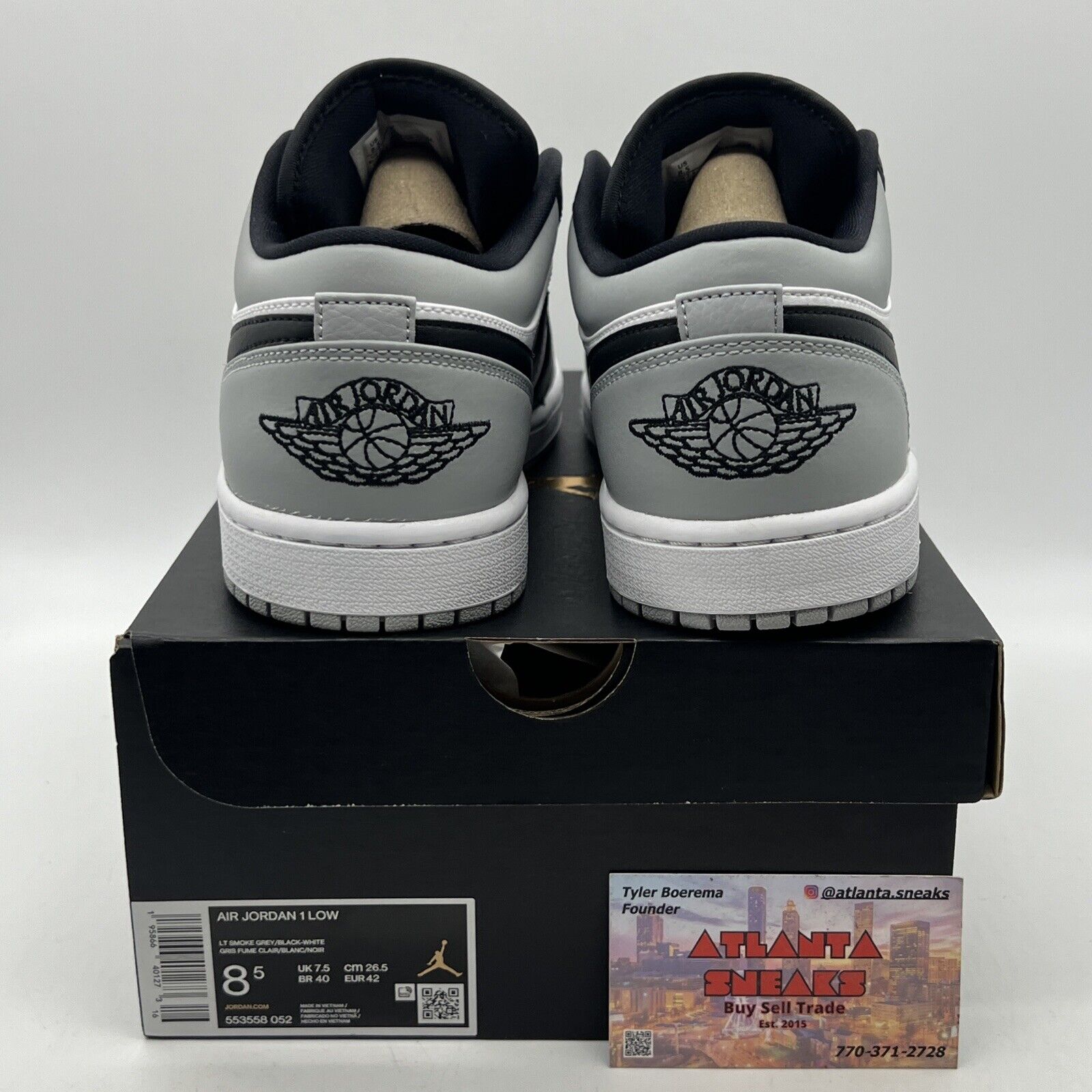 Size 8.5 - Jordan 1 Low Shadow Toe Black Grey White Leather (553558-052)