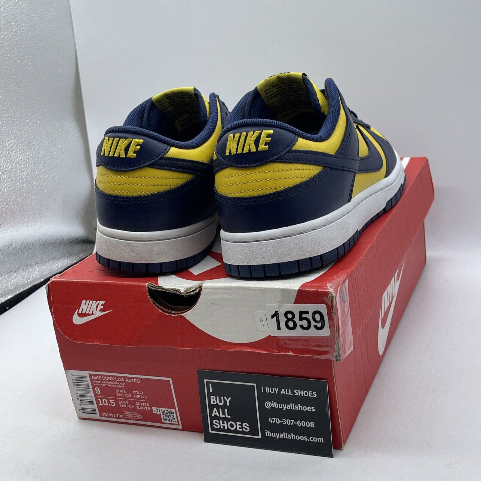 Size 9 - Nike Dunk Low Michigan Yellow Blue White Leather Suede (DD1391-700)