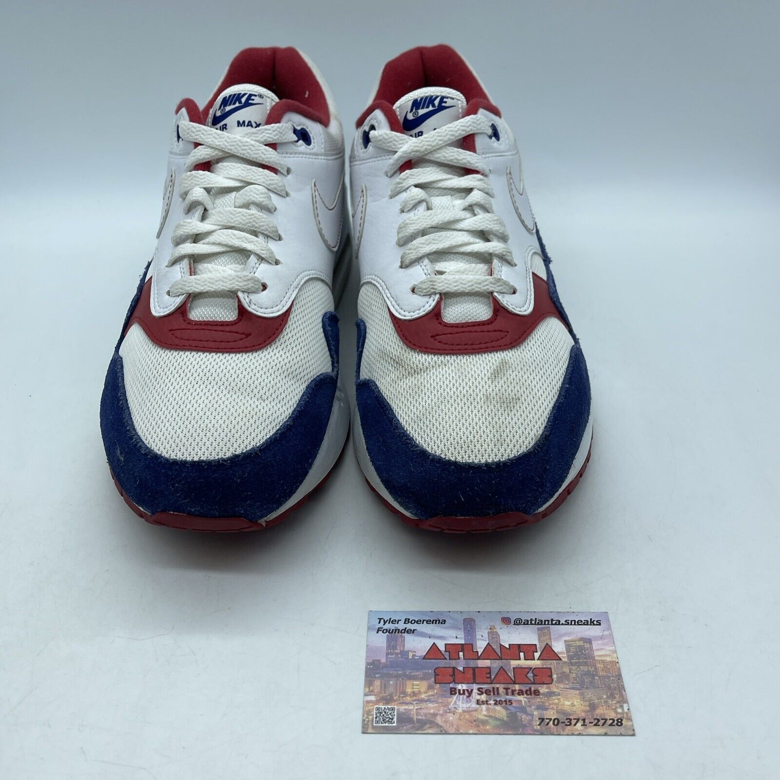 Size 12 - Nike Air Max 1 USA Red Blue Suede White Leather  (CJ9927-100)