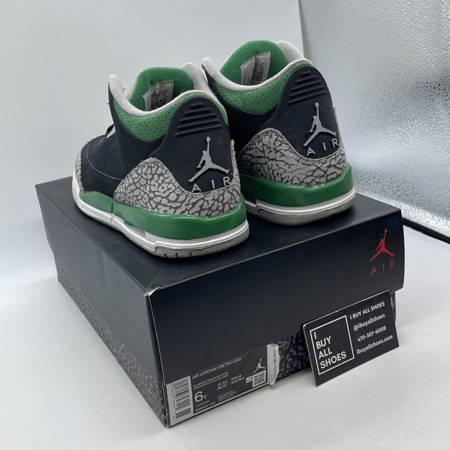 Size 6Y - Jordan 3 Retro Mid Pine Green Black Grey Suede (398614-030)