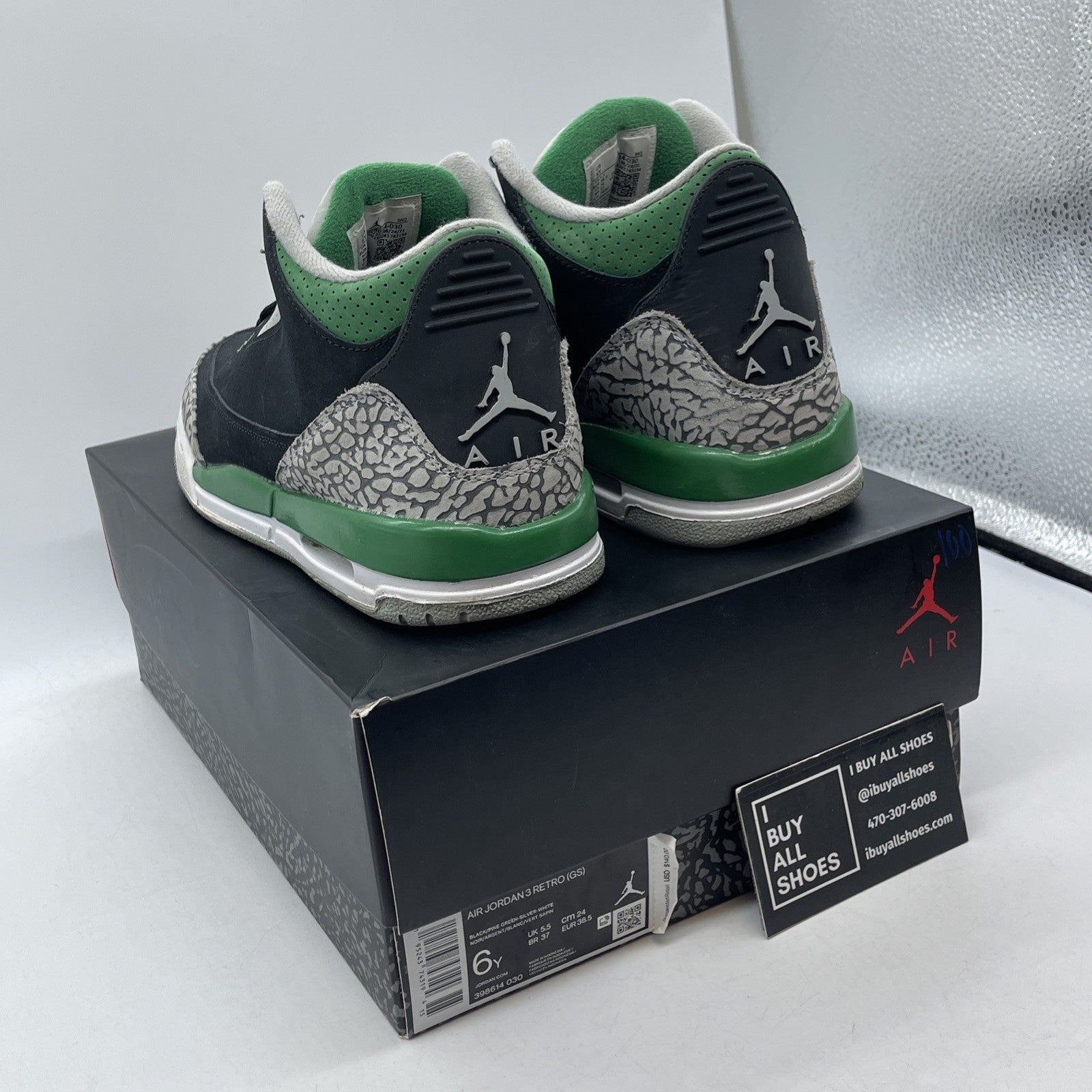 Size 6Y - Jordan 3 Retro Mid Pine Green Black Grey Suede (398614-030)