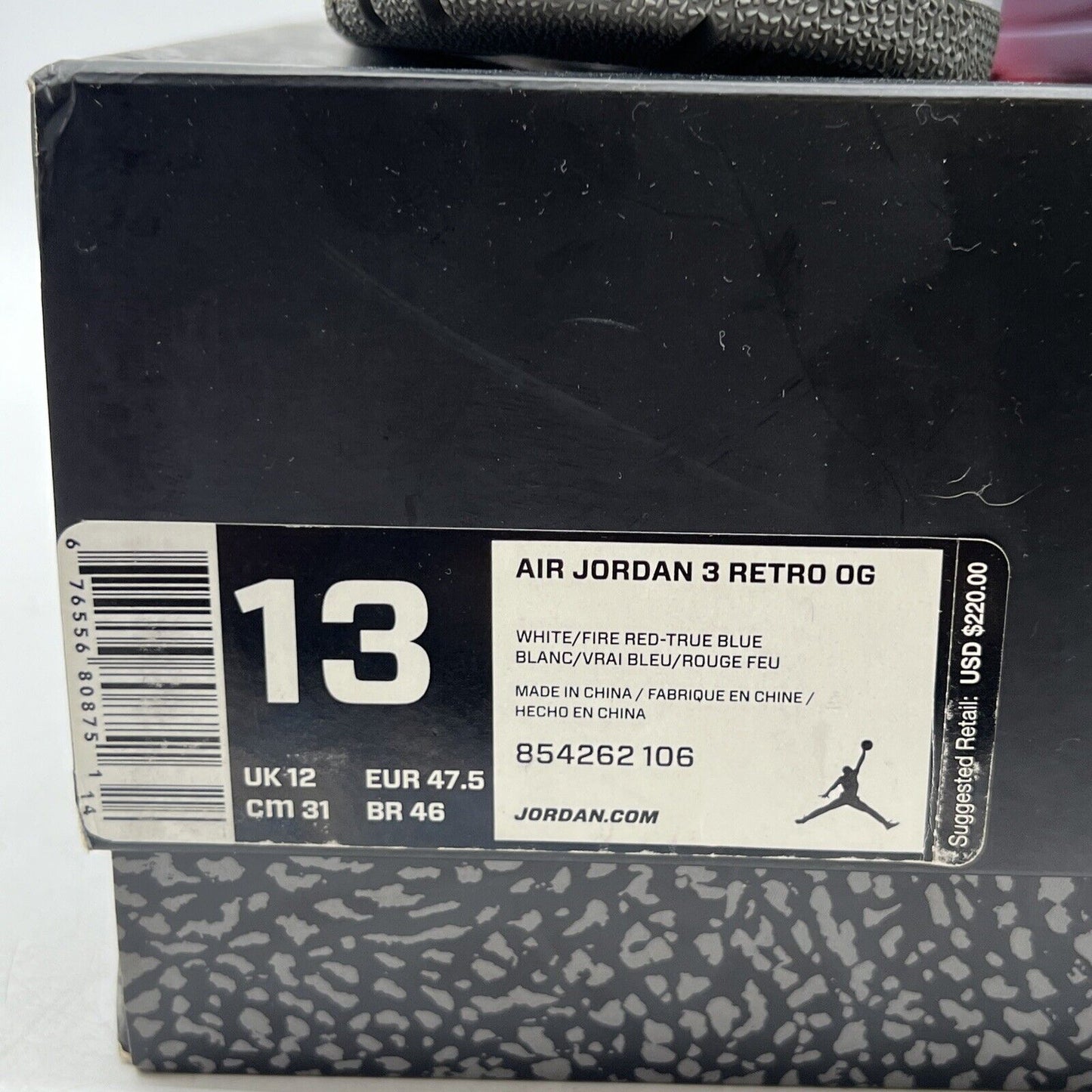 Size 13 - Jordan 3 Retro OG Mid True Blue Red White Leather (854262-106)