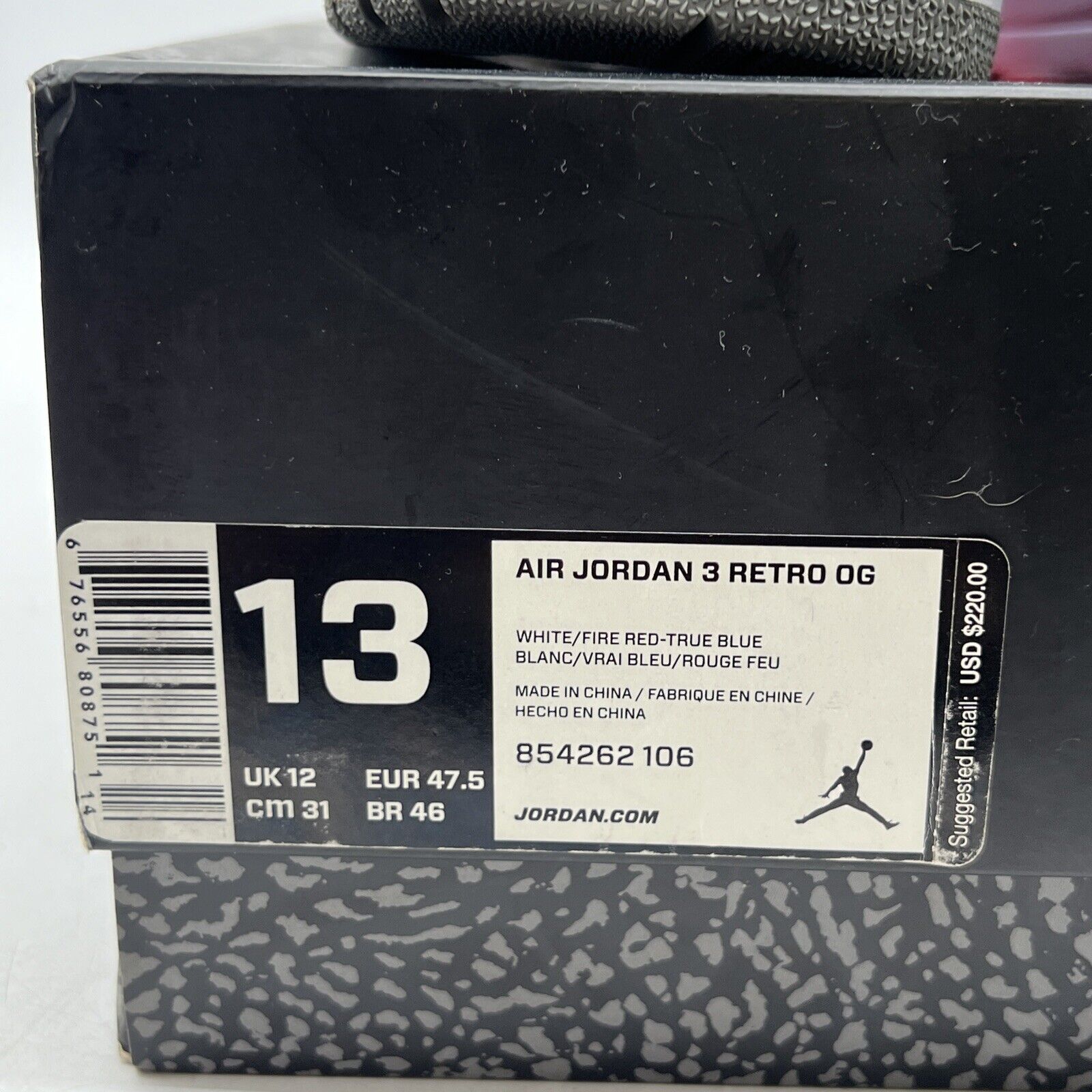 Size 13 - Jordan 3 Retro OG Mid True Blue Red White Leather (854262-106)