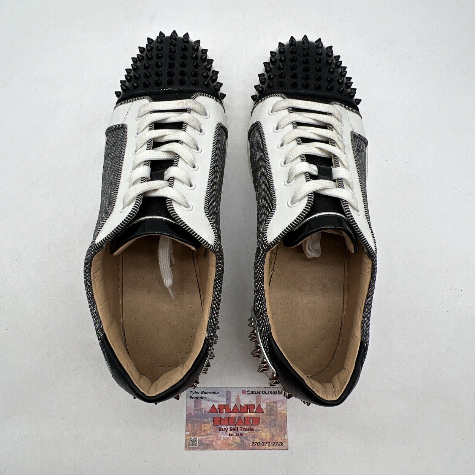 Size 13 - Christian Louboutin Seavaste 2 Orlato Flat Silver Black (3220748CMA3)