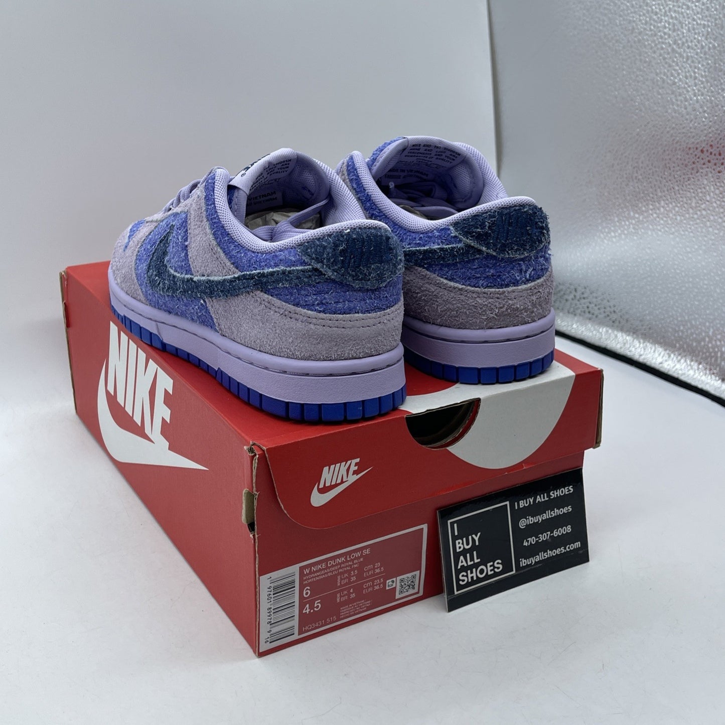 Size 6W - Nike Dunk SE Low Hydrangeas Purple Blue Suede (HQ3431-515)