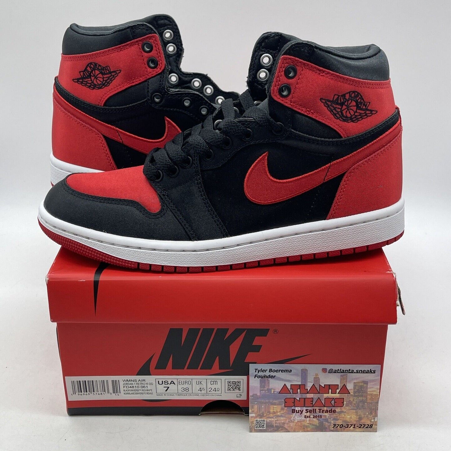 Size 7W - Air Jordan 1 Retro OG 2023 High Satin Bred Black White (FD4810-061)