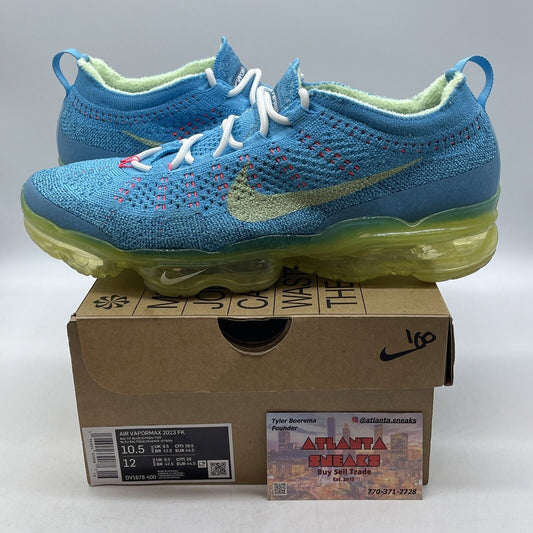 Size 10.5 - Nike Air VaporMax 2023 Flyknit Baltic Blue Yellow Pink (DV1678-400)