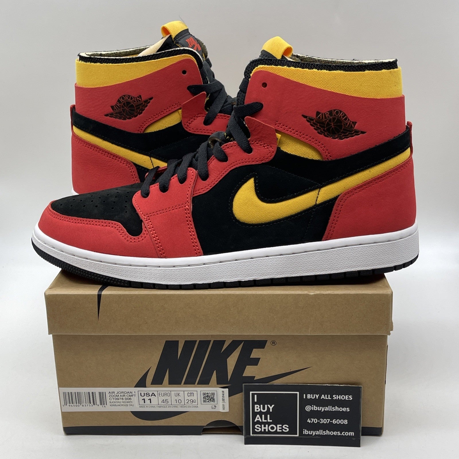 Size 11 - Air Jordan 1 Zoom Comfort High Chile Red Black Suede (CT0978-006)