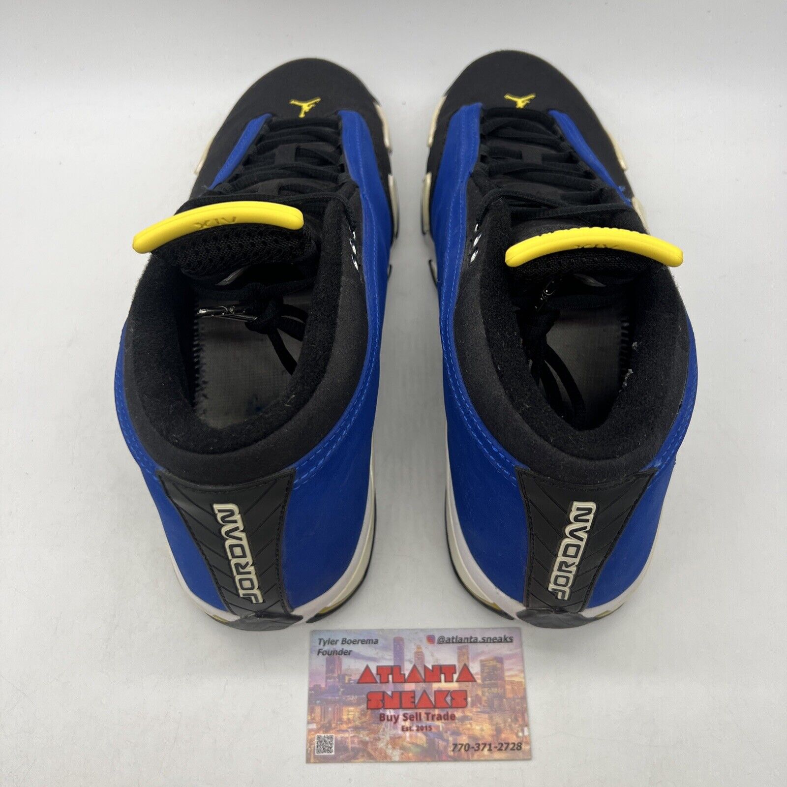 Size 11 - Air Jordan 14 Retro 2015 Low Laney Blue White Black Suede (807511-405)