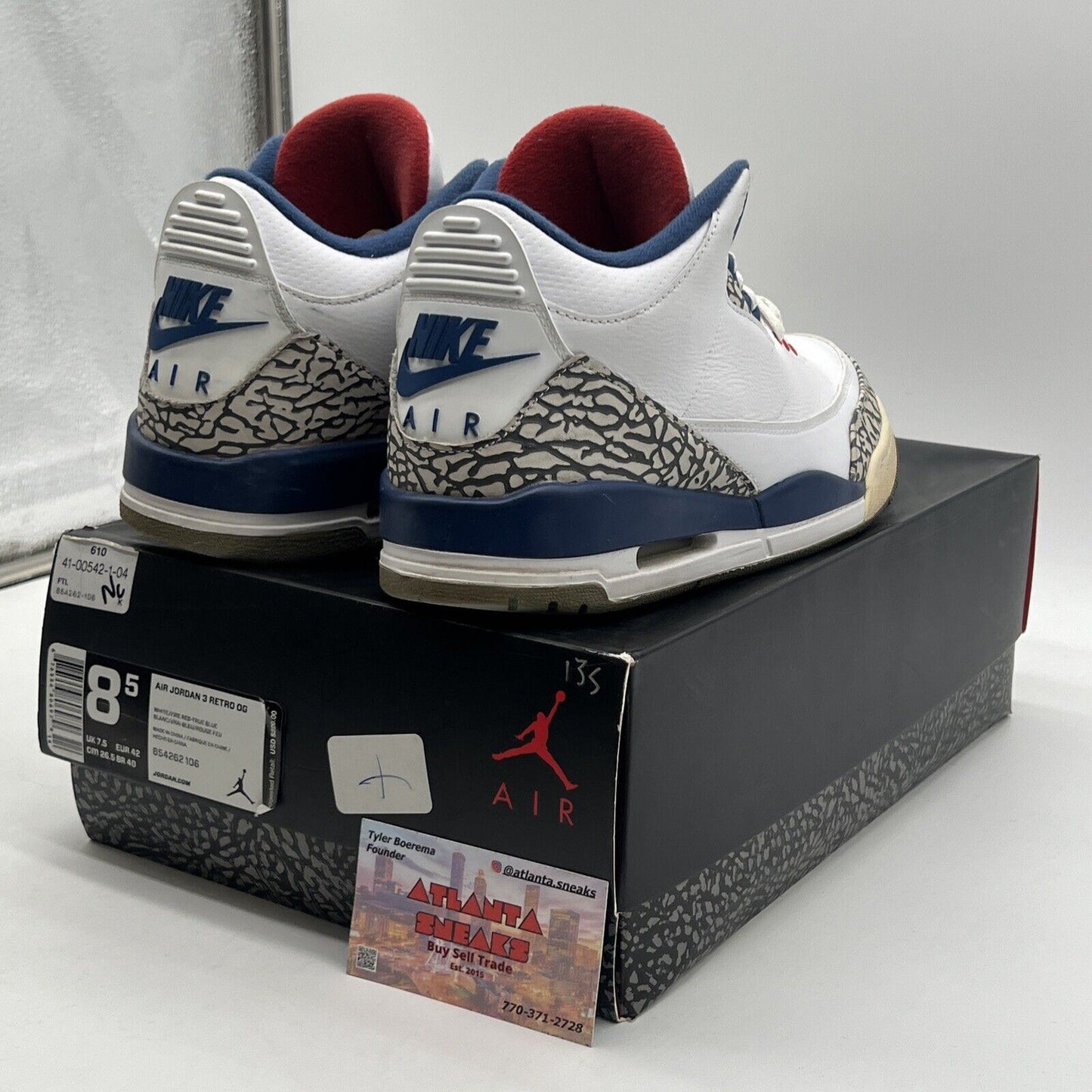 Size 8.5 - Jordan 3 Retro OG Mid True Blue Leather Black (854262-106)