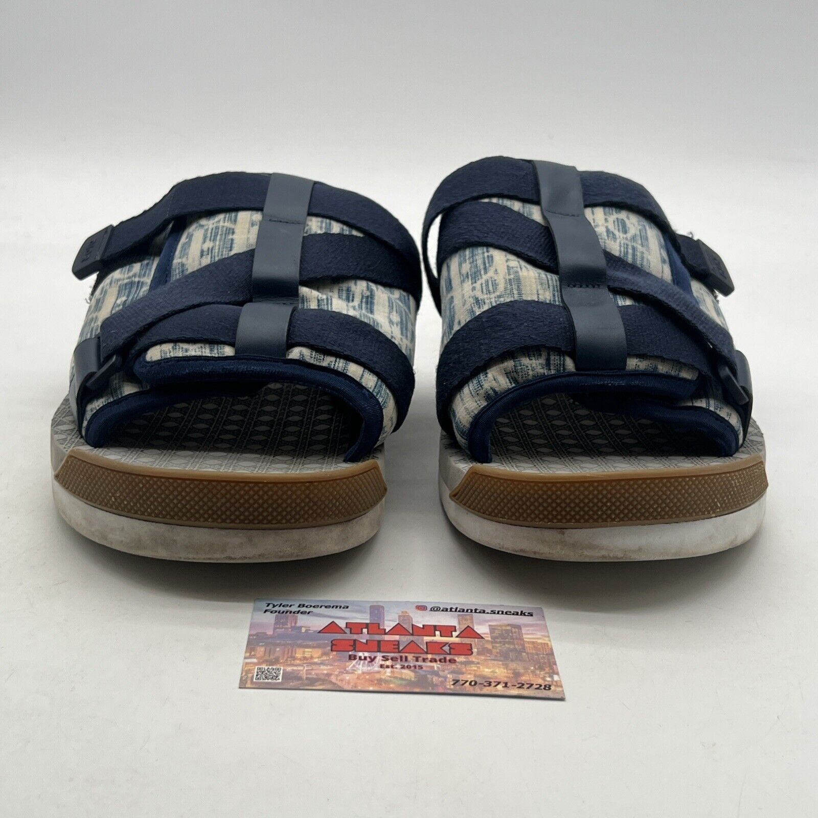 Size 11 - Dior Men Alpha Sandal Beige Blue Oblique Jacquard Logo Slide
