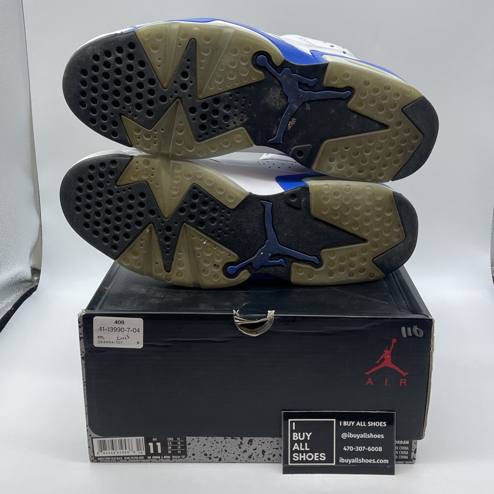 Size 11 - Air Jordan 6 Retro 2014 Sport Blue White Leather (384664-107)
