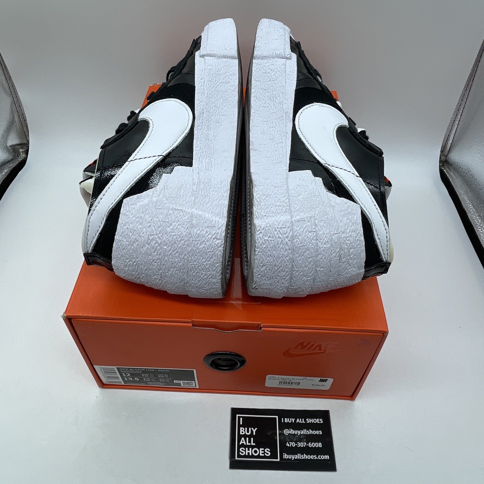 Size 12 - Nike sacai x Blazer Low Black White Patent Suede Leather (DM6443-001)
