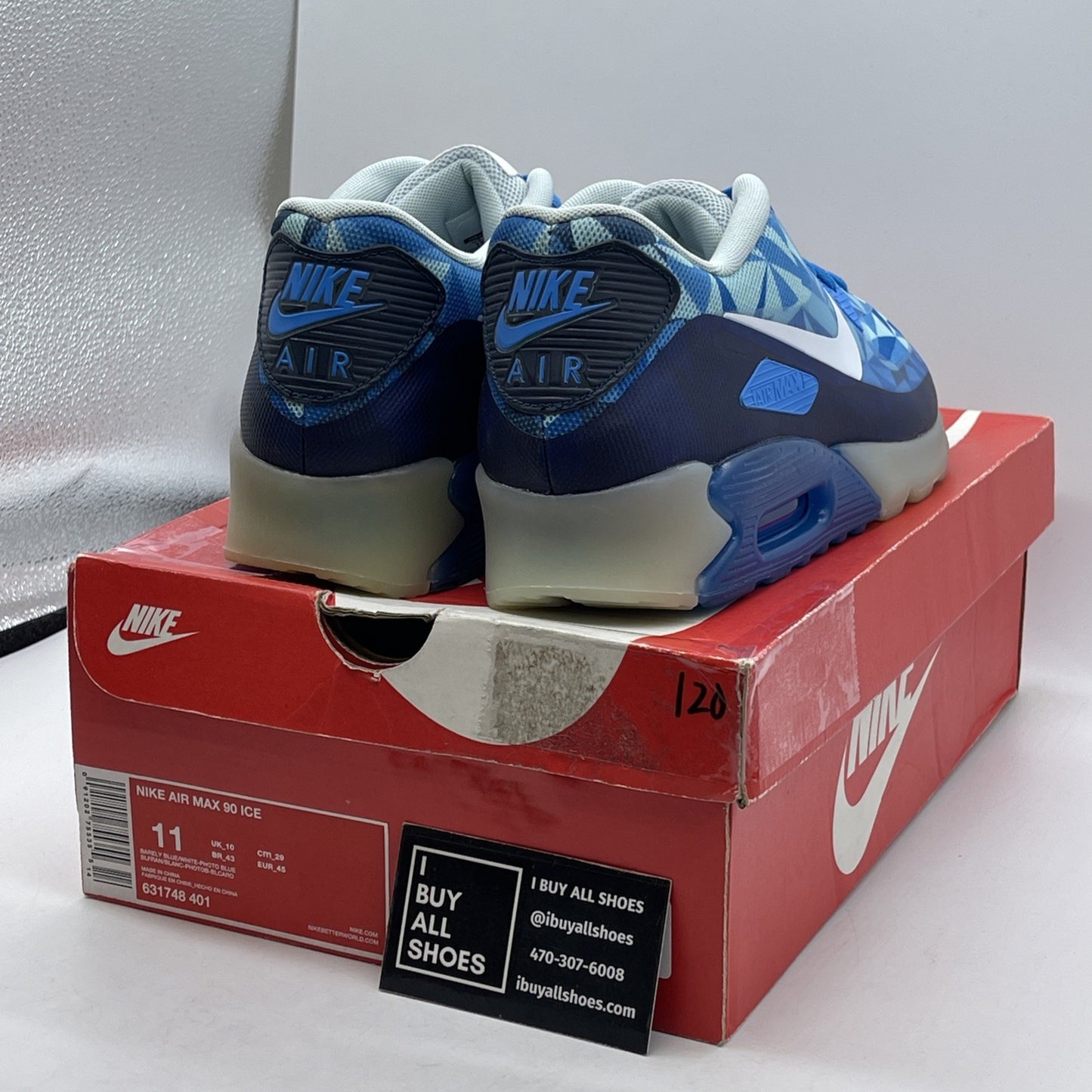 Size 11 - Nike Air Max 90 Ice Barely Blue White Leather (631748-401)