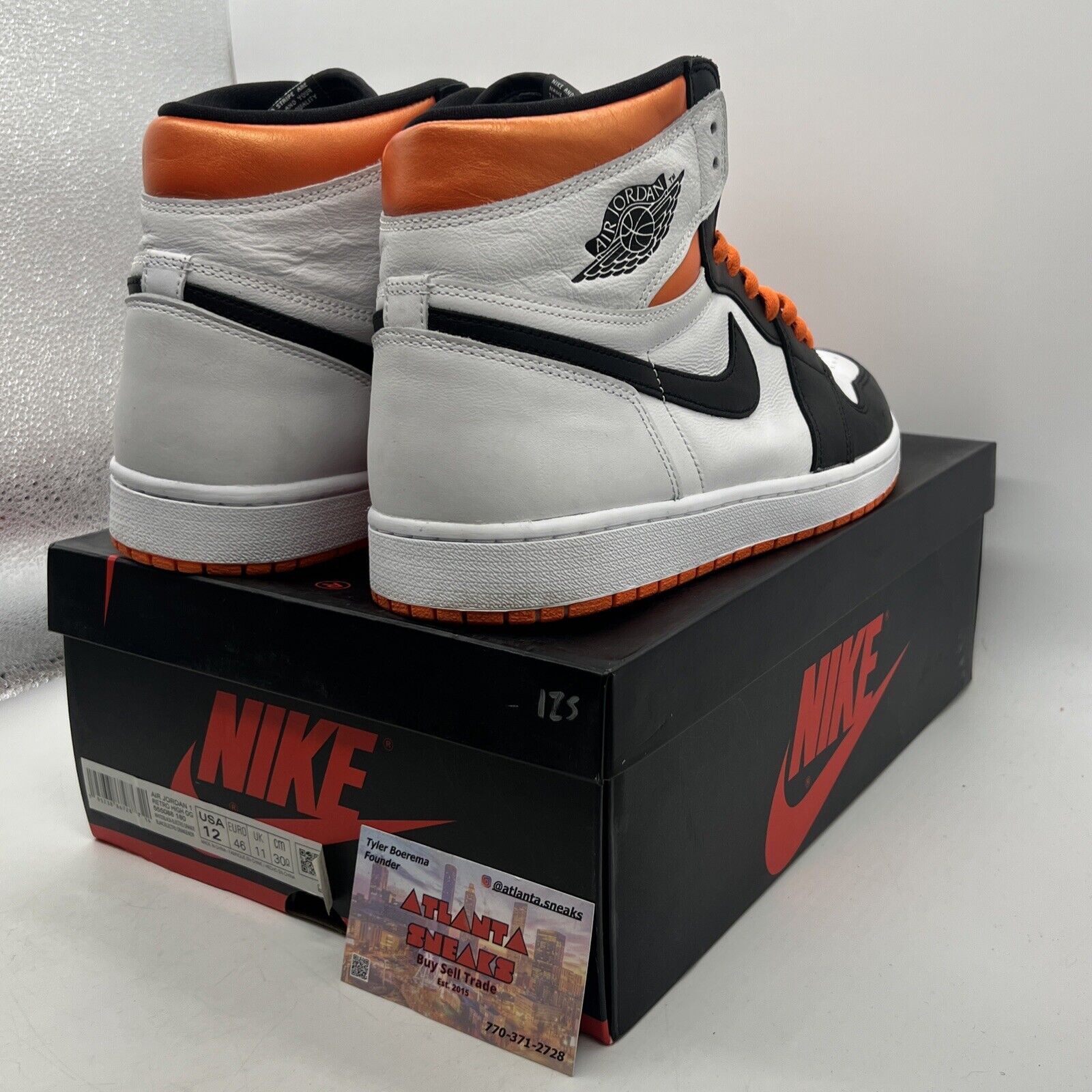 Size 12 - Jordan 1 Retro High Electro Orange Black White Leather (555088-180)