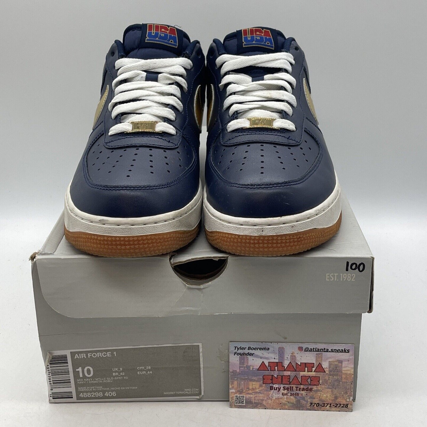 Size 10 - Nike Air Force 1 USA Blue Gold Red White Leather  (488298-406)