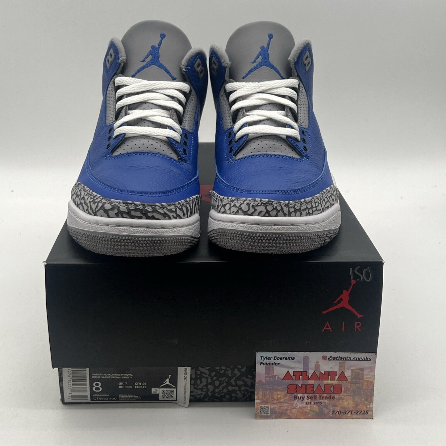 Size 8 - Jordan 3 Retro Varsity Royal 2020 Blue Black Grey Leather (CT8532-400)