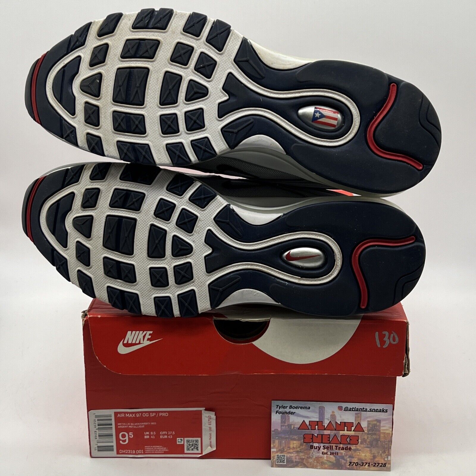 Size 9.5 - Nike Air Max 97 OG SP Puerto Rico Silver Red Leather Navy DH2319-001