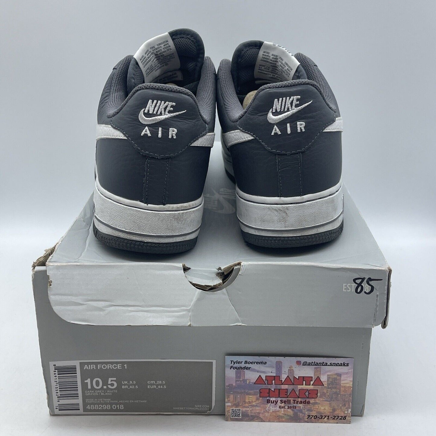 Size 10.5 - Nike Air Force 1 Dark Grey White Leather (488298-018)