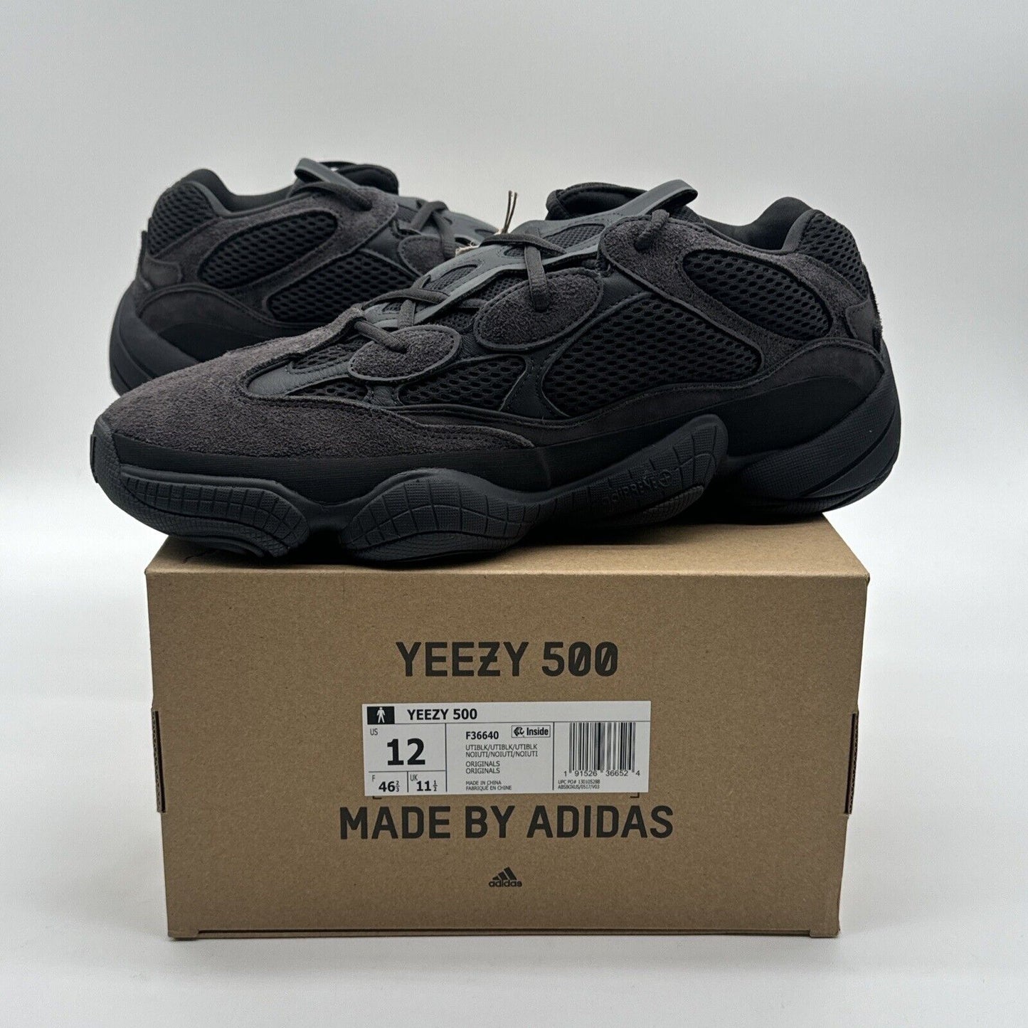 Size 12 - adidas Yeezy 500 Low Utility Black Suede & Mesh Comfy Boost Kanye West