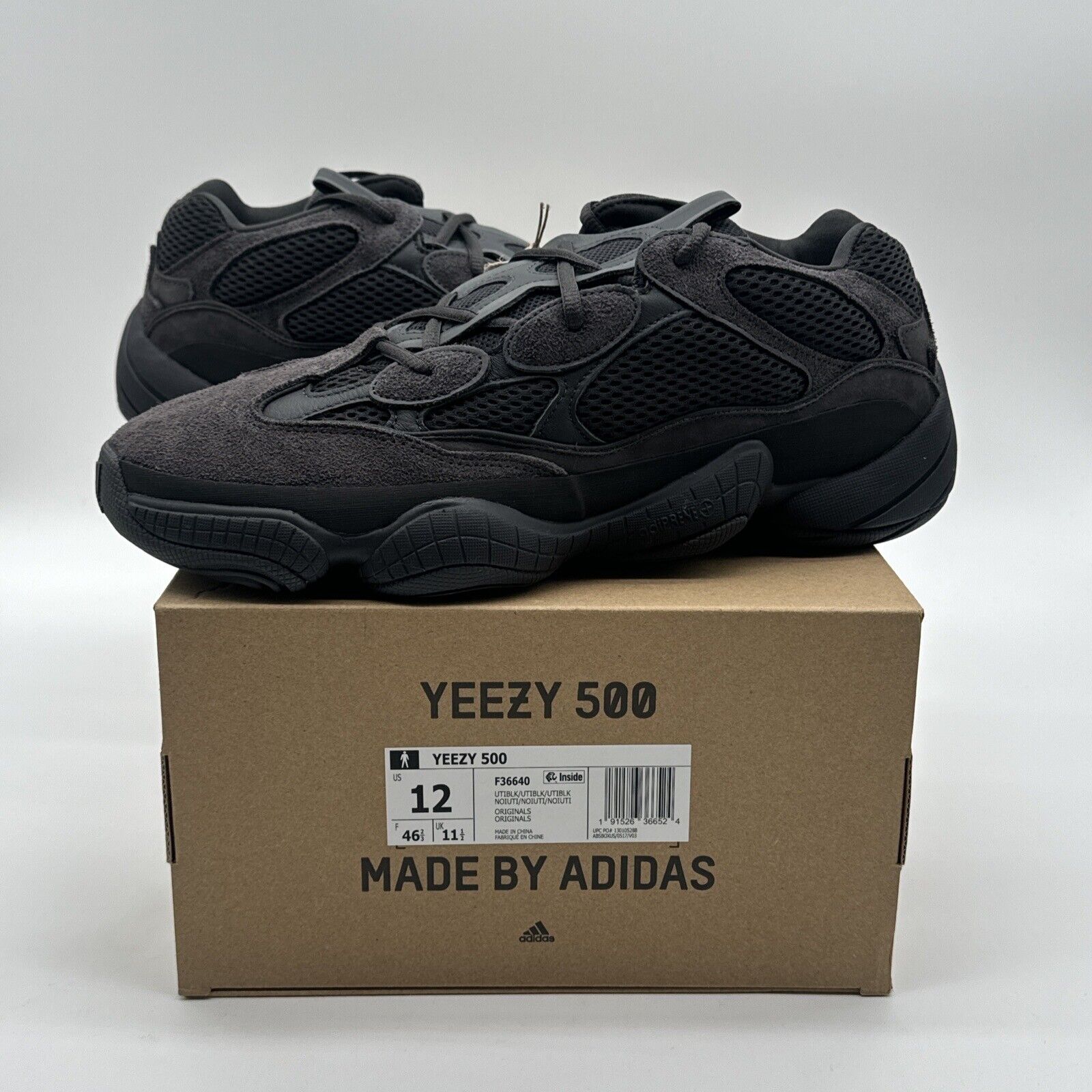 Size 12 - adidas Yeezy 500 Low Utility Black Suede & Mesh Comfy Boost Kanye West