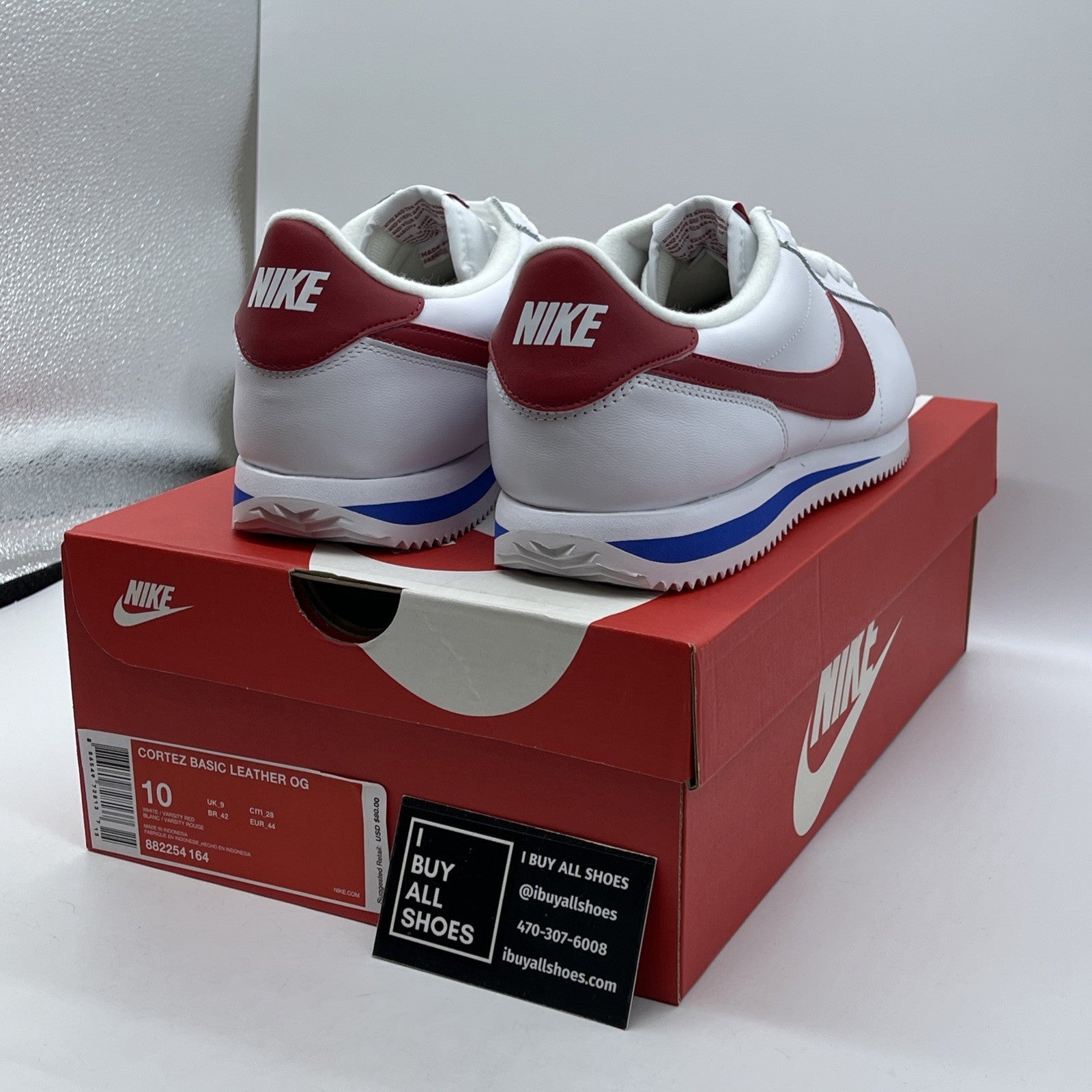 Size 10 - Nike Cortez Basic Leather OG Forrest Gump White Leather (882254-164)