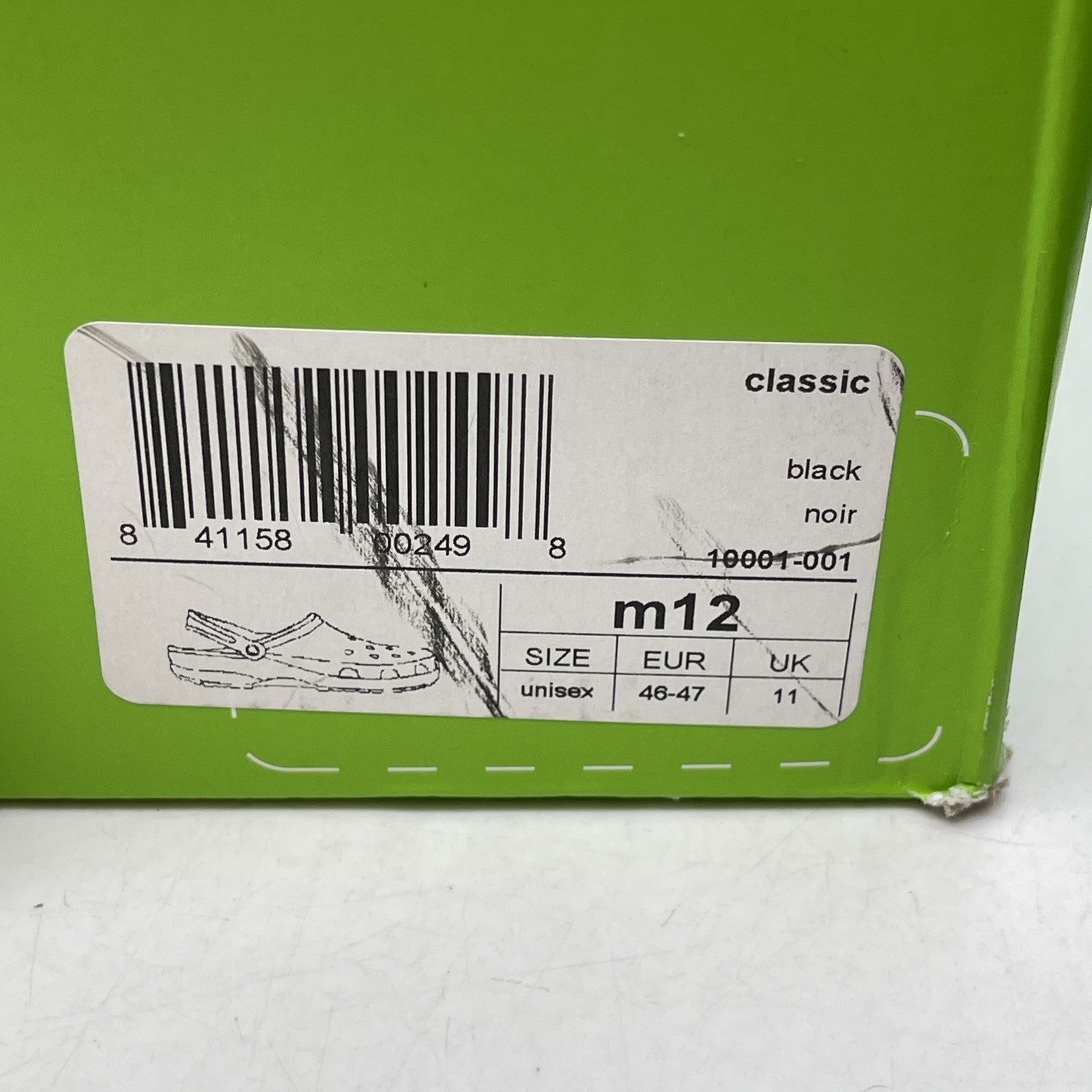 Size 12 - Crocs Classic Clog Authentic Shoe Style Black Rubber (10001)