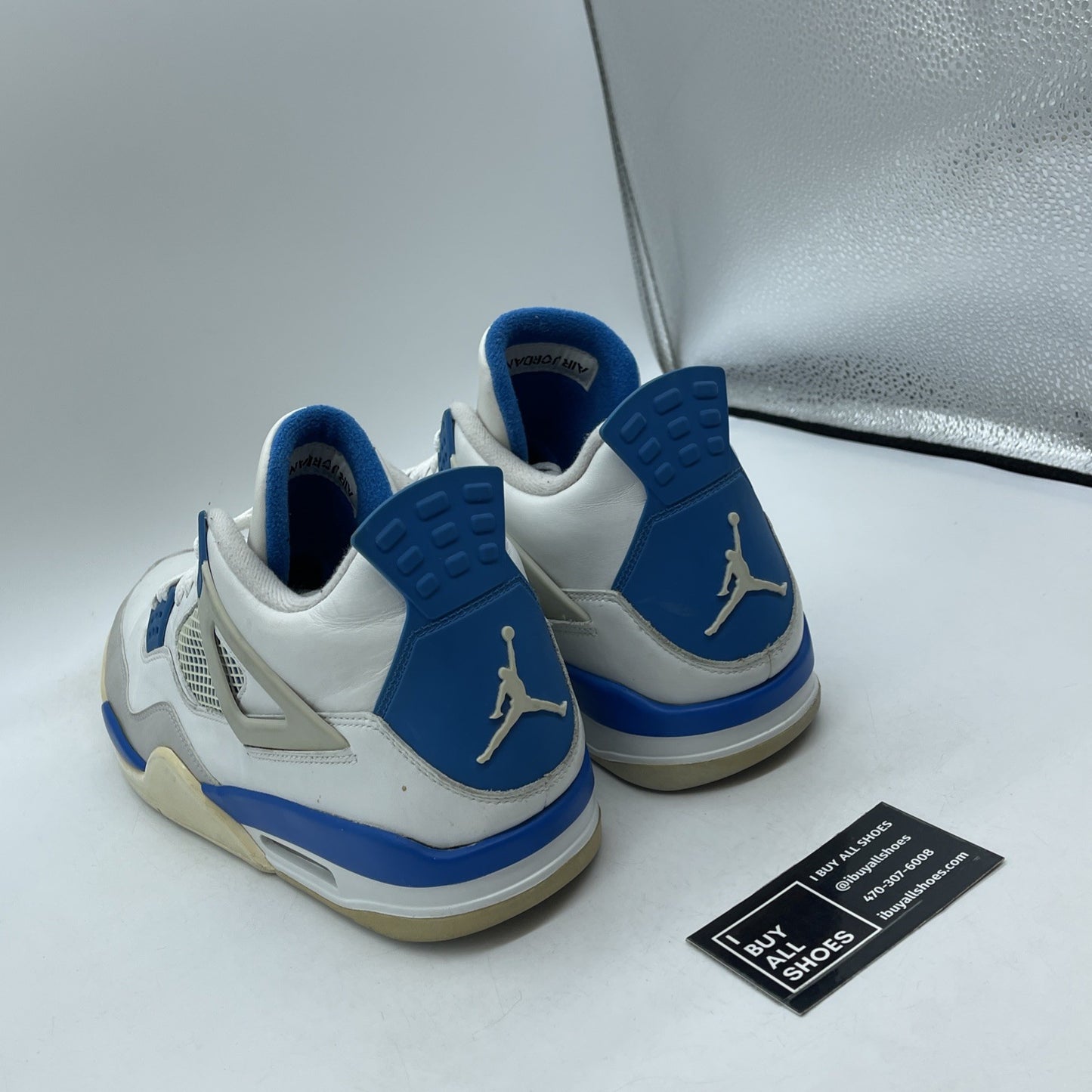 Size 14 - Jordan 4 Retro Military Blue White Grey Suede Leather (308497-105)