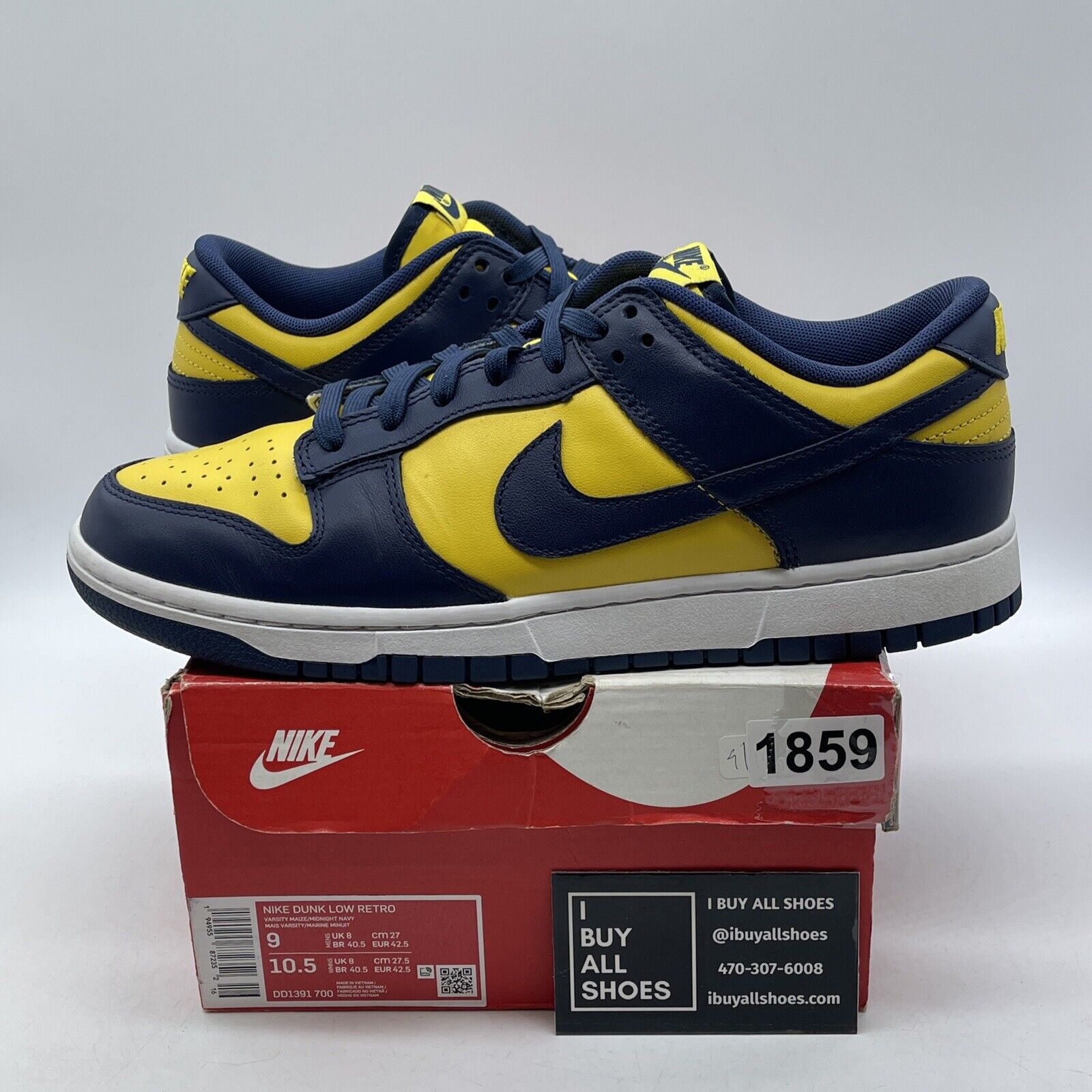 Size 9 - Nike Dunk Low Michigan Yellow Blue White Leather Suede (DD1391-700)