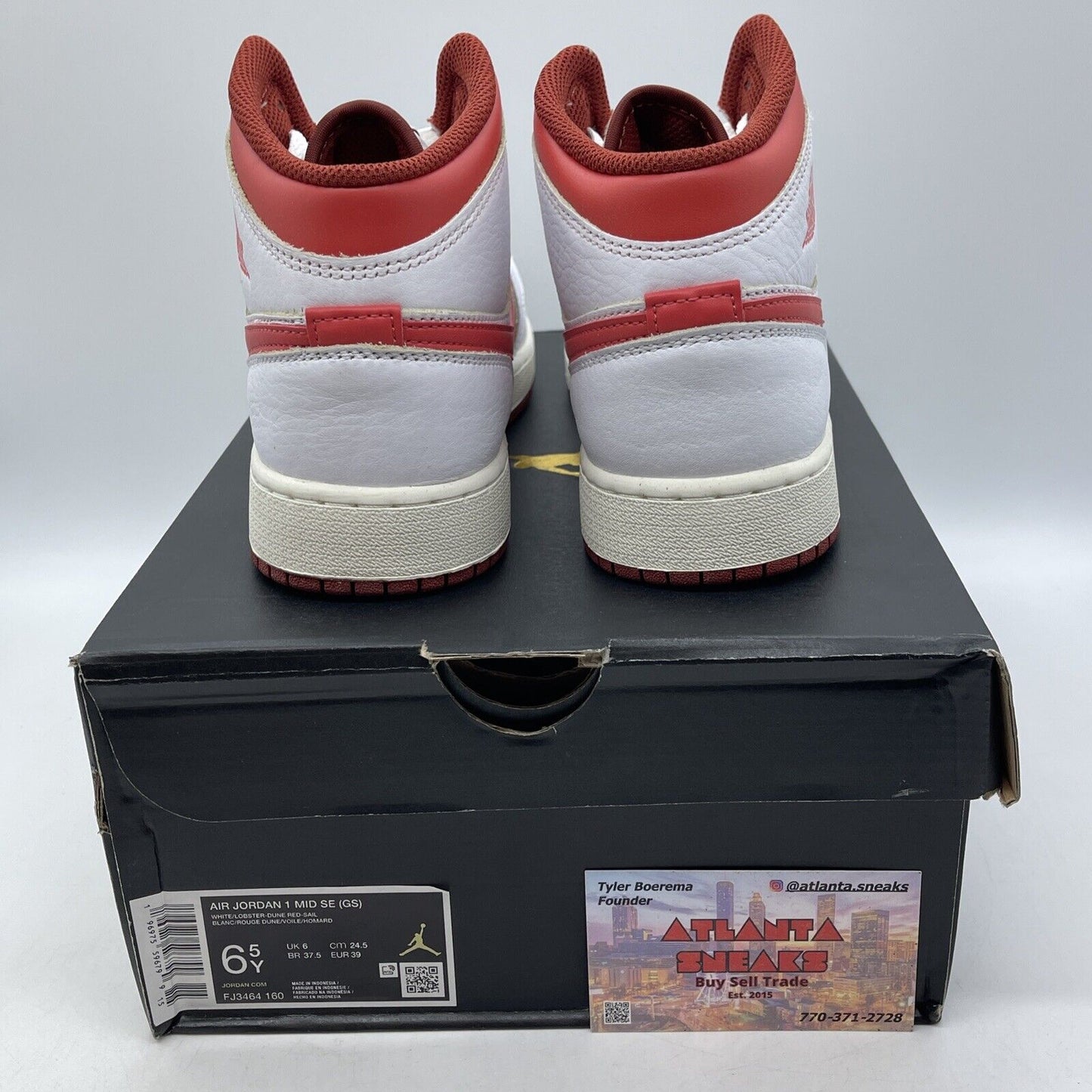 Size 6.5Y - Air Jordan 1 Mid White Dune Red Leather (FJ3464-160)