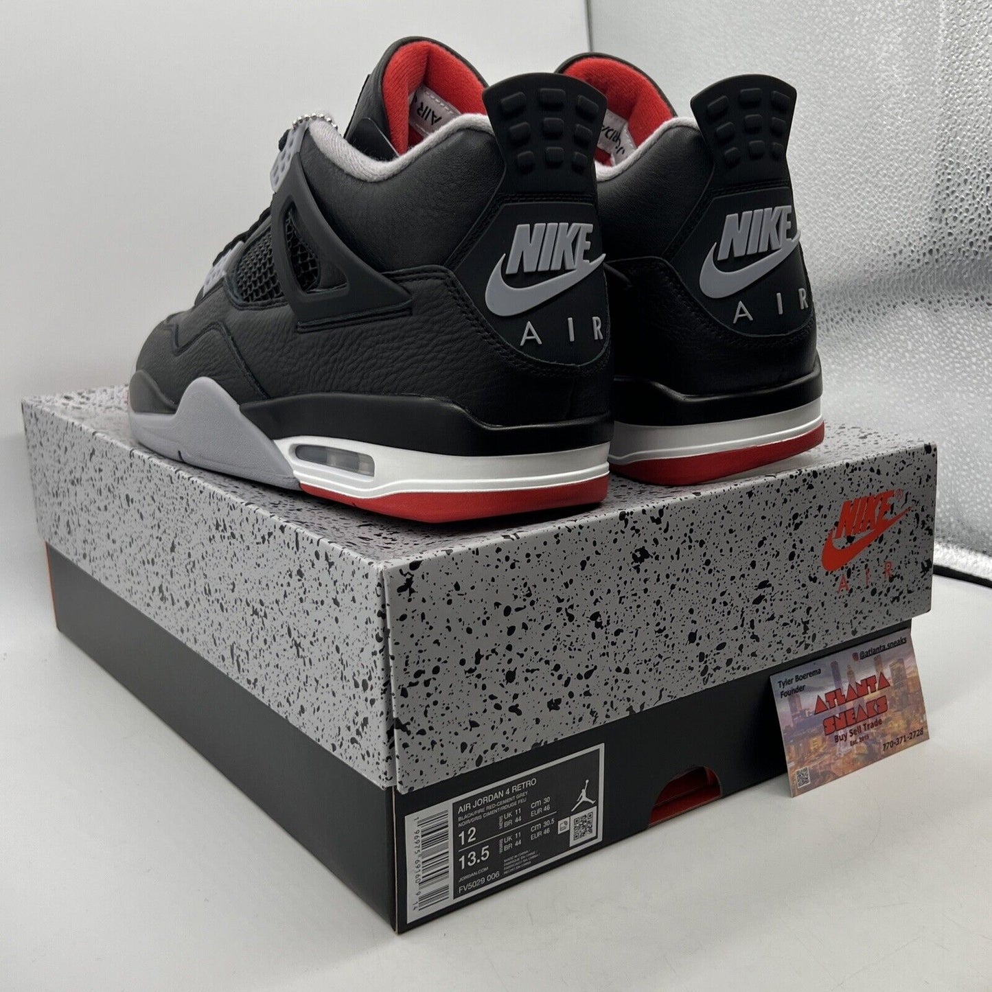 Size 12 - Air Jordan 4 Retro Bred Reimagined Black White Grey Leather FV5029-006