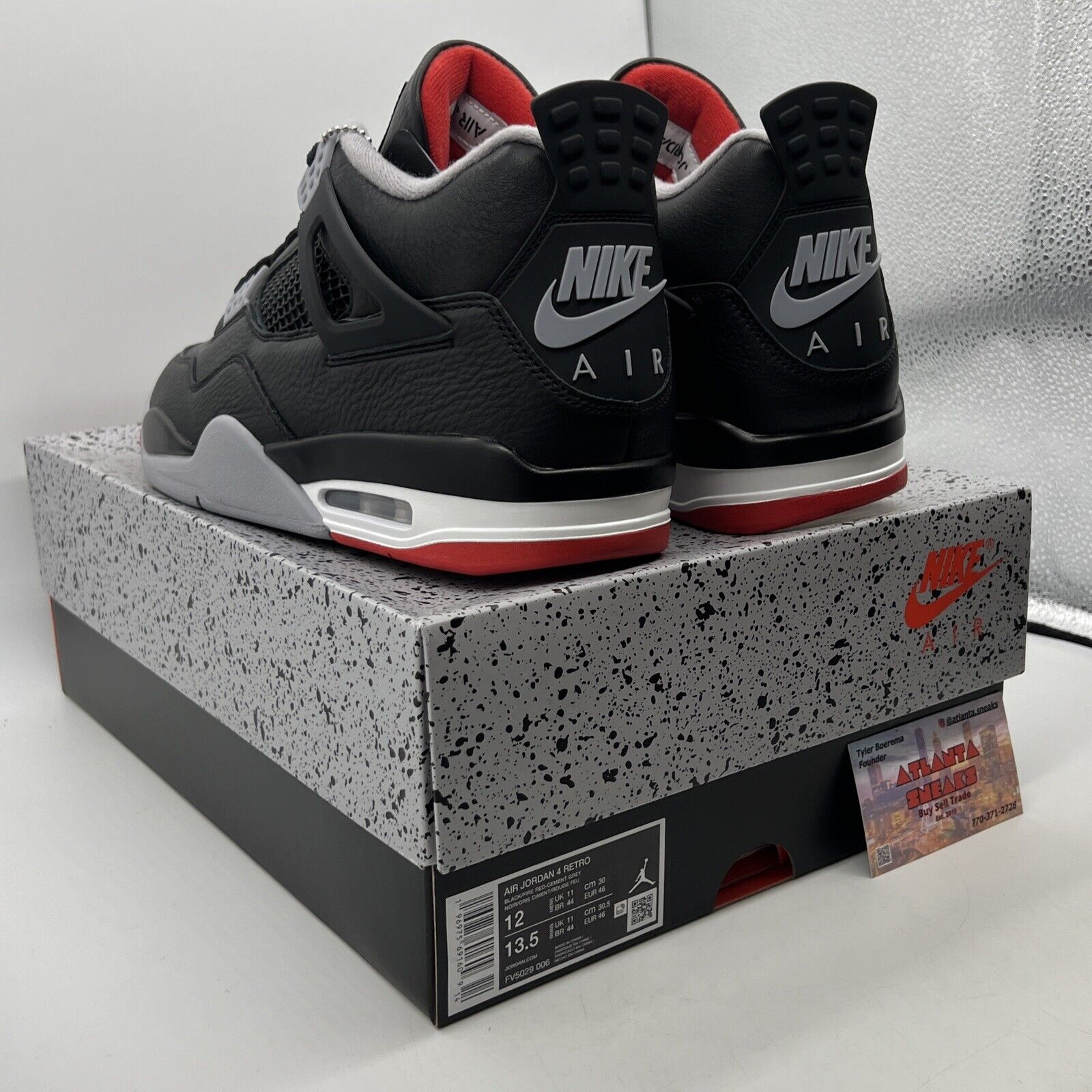 Size 12 - Air Jordan 4 Retro Bred Reimagined Black White Grey Leather FV5029-006
