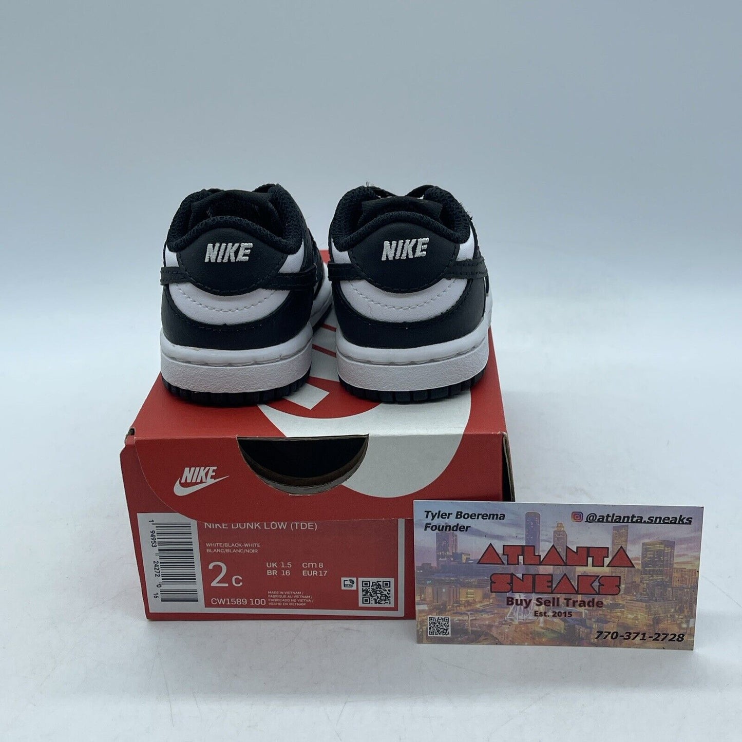 Toddler Size 2C - New Nike Dunk Low Black White Leather (CW1589-100)